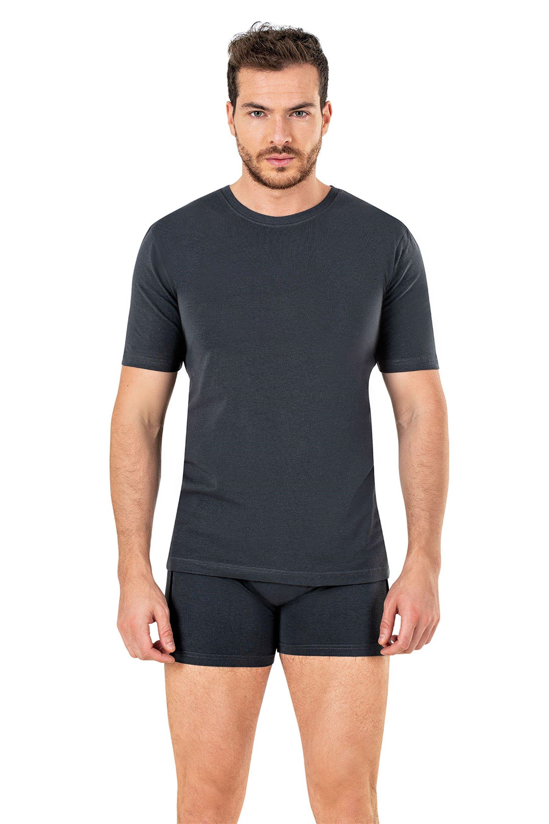 Erkek Antrasit Sıfır Yaka Yarım Kol T-shirt