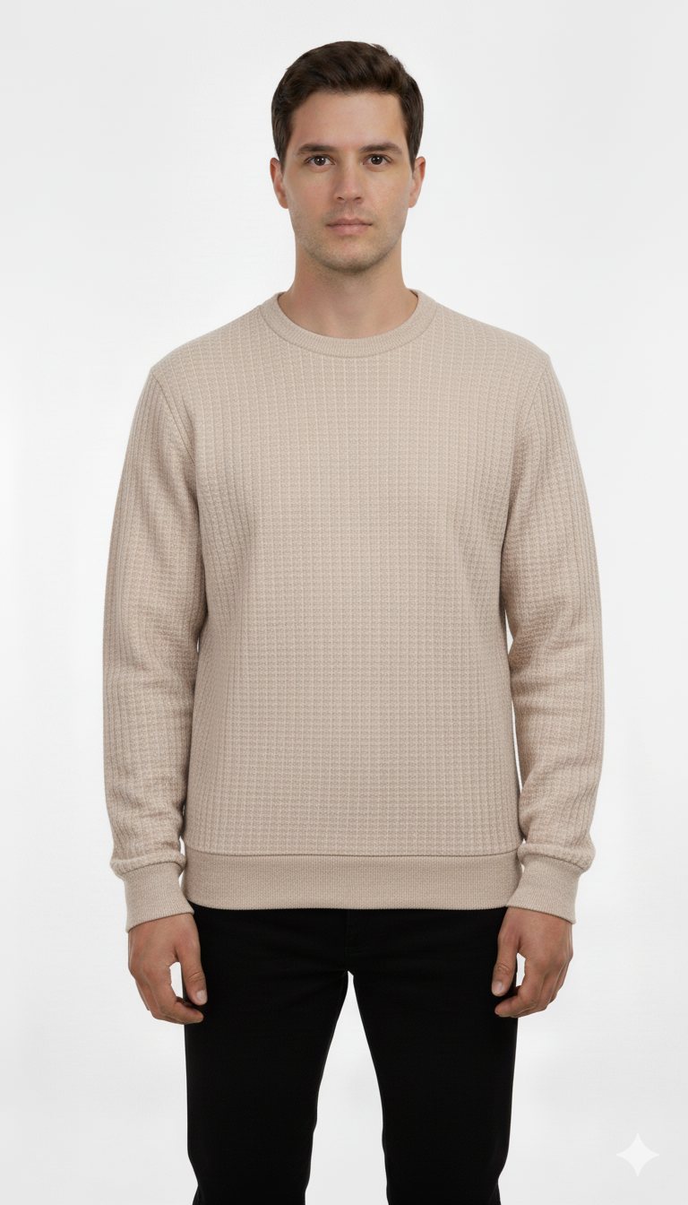 Erkek Bej Bisiklet Yaka Uzun Kollu Sweat