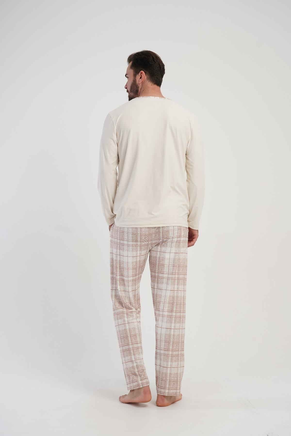 Erkek Bej Cepli Battal Uzun Pijama Altı