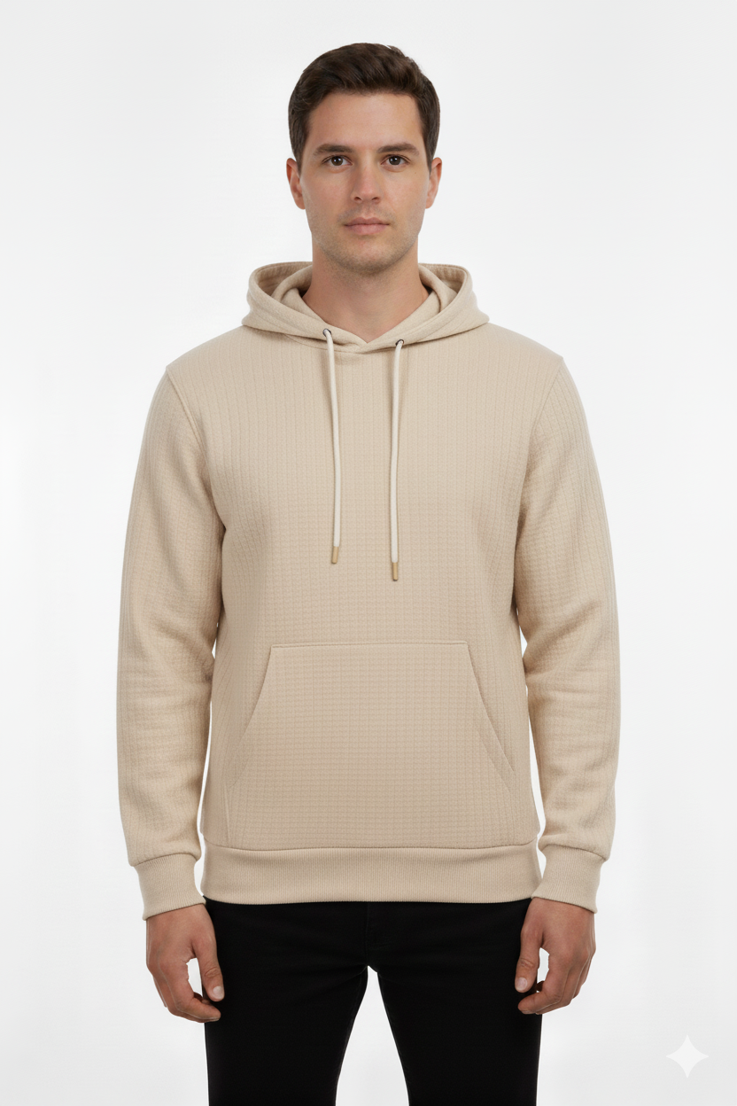 Erkek Bej Kapşonlu Uzun Kol Sweat