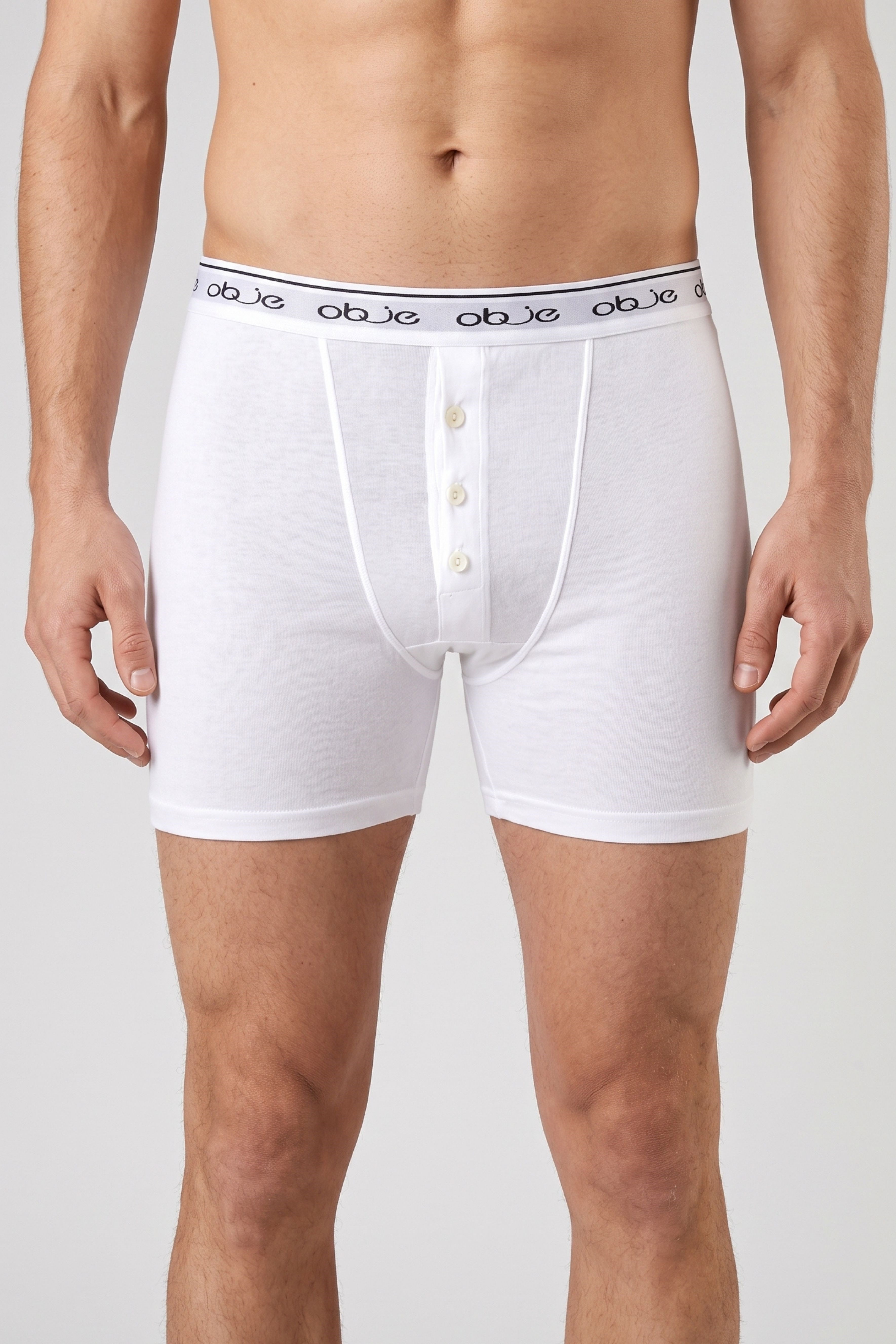 Erkek Beyaz Dıştan Lastikli Üç Düğmeli Boxer