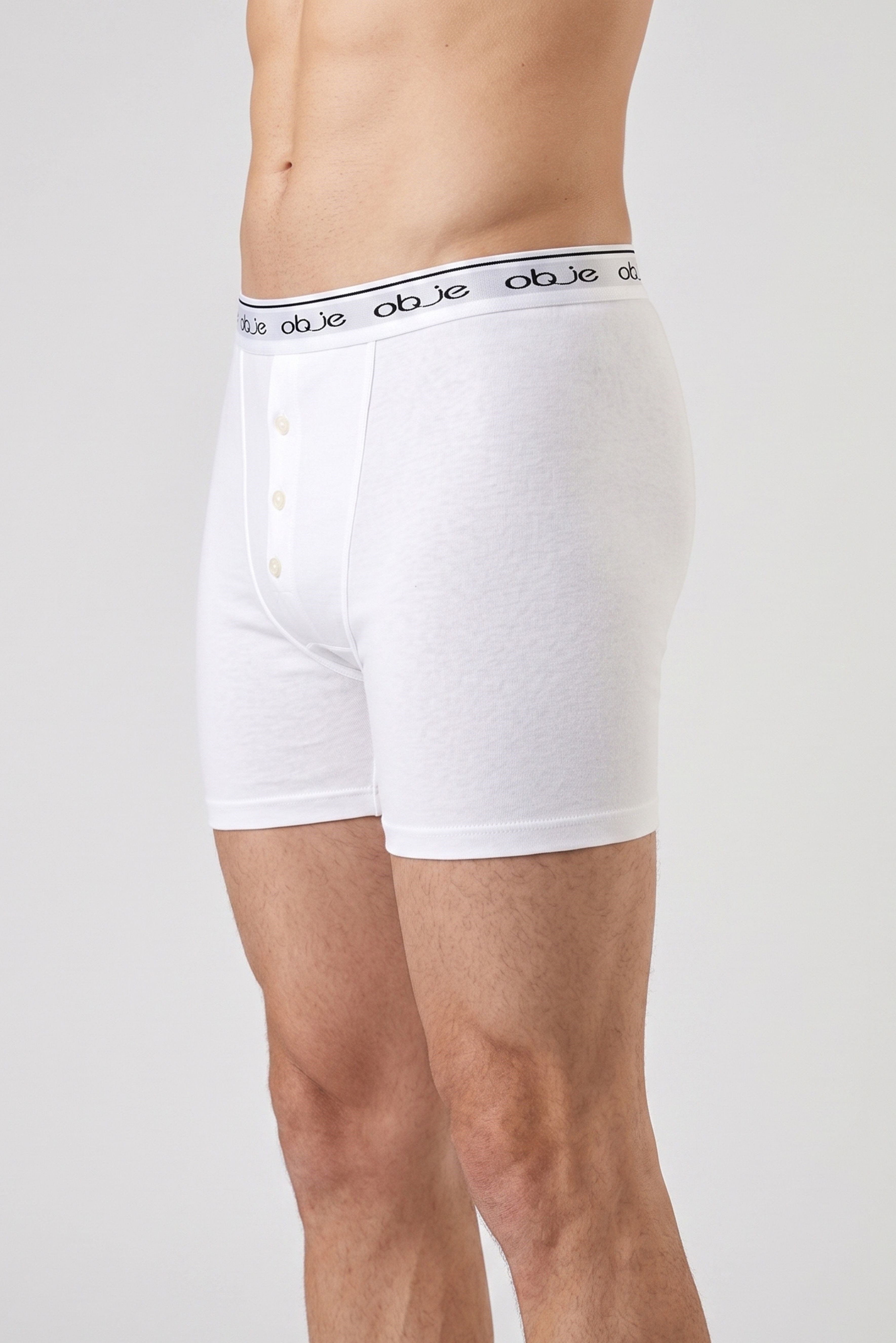 Erkek Beyaz Dıştan Lastikli Üç Düğmeli Boxer