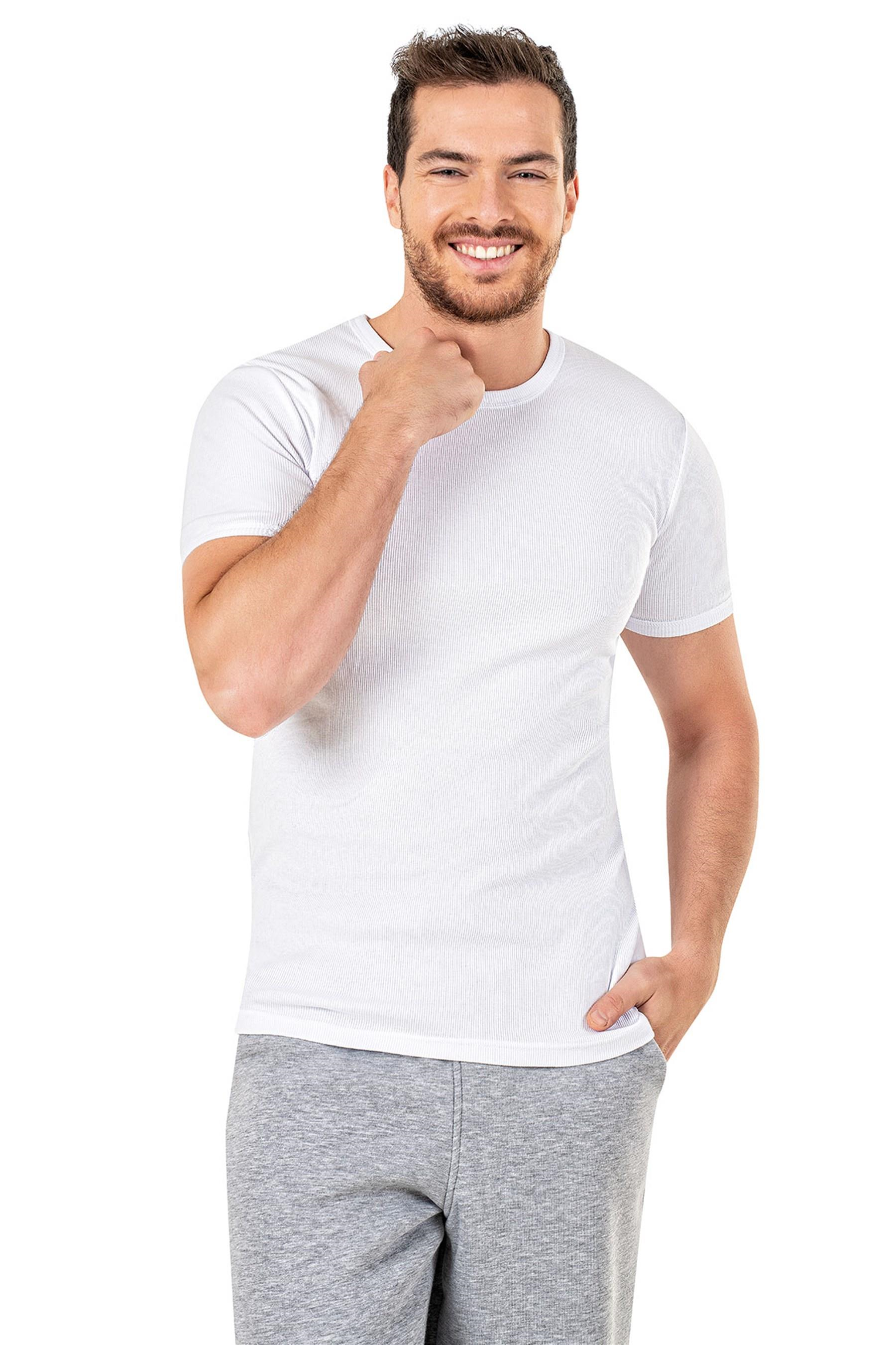 Erkek Beyaz Kaşkorse Yarım Kol T-shirt