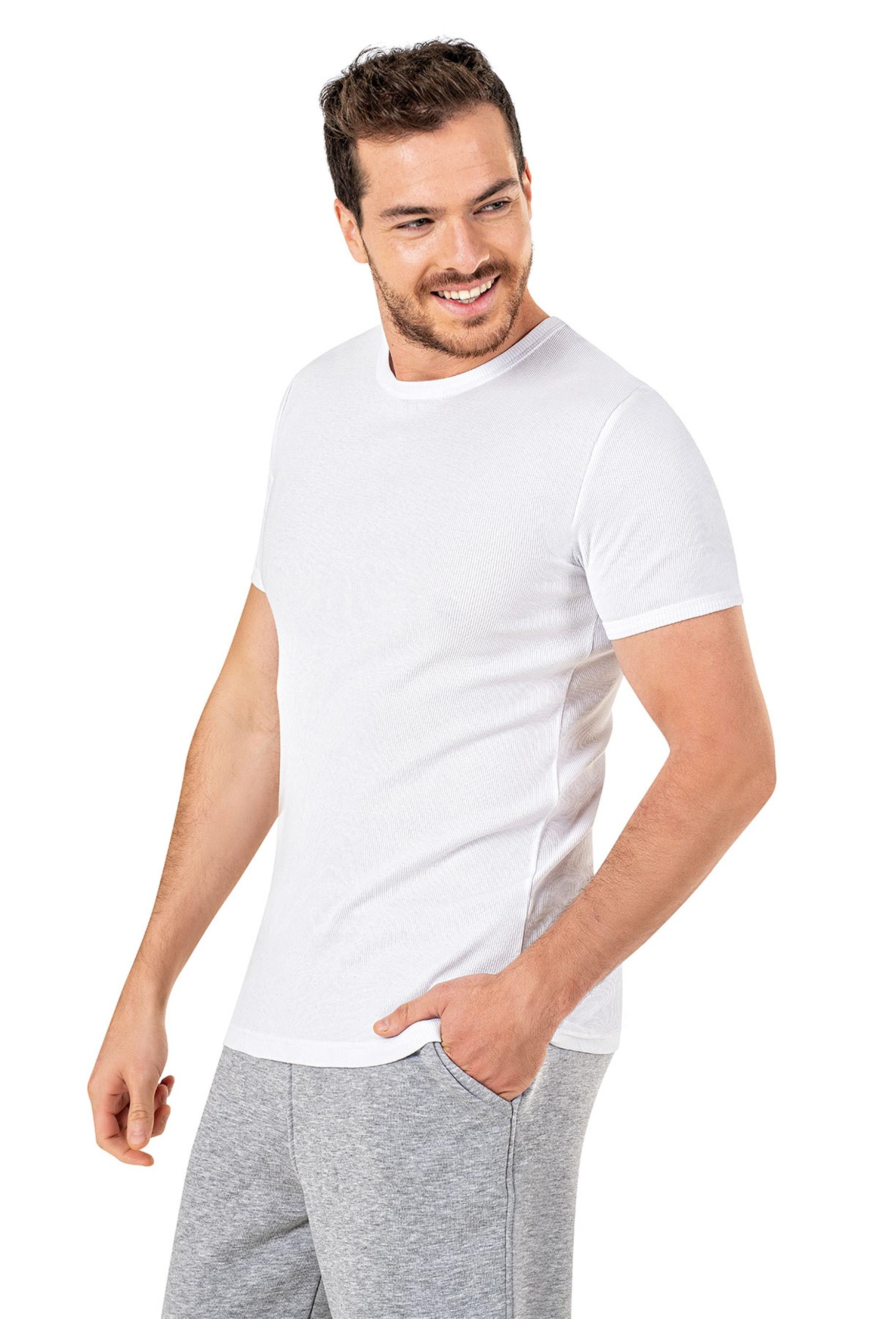 Erkek Beyaz Kaşkorse Yarım Kol T-shirt
