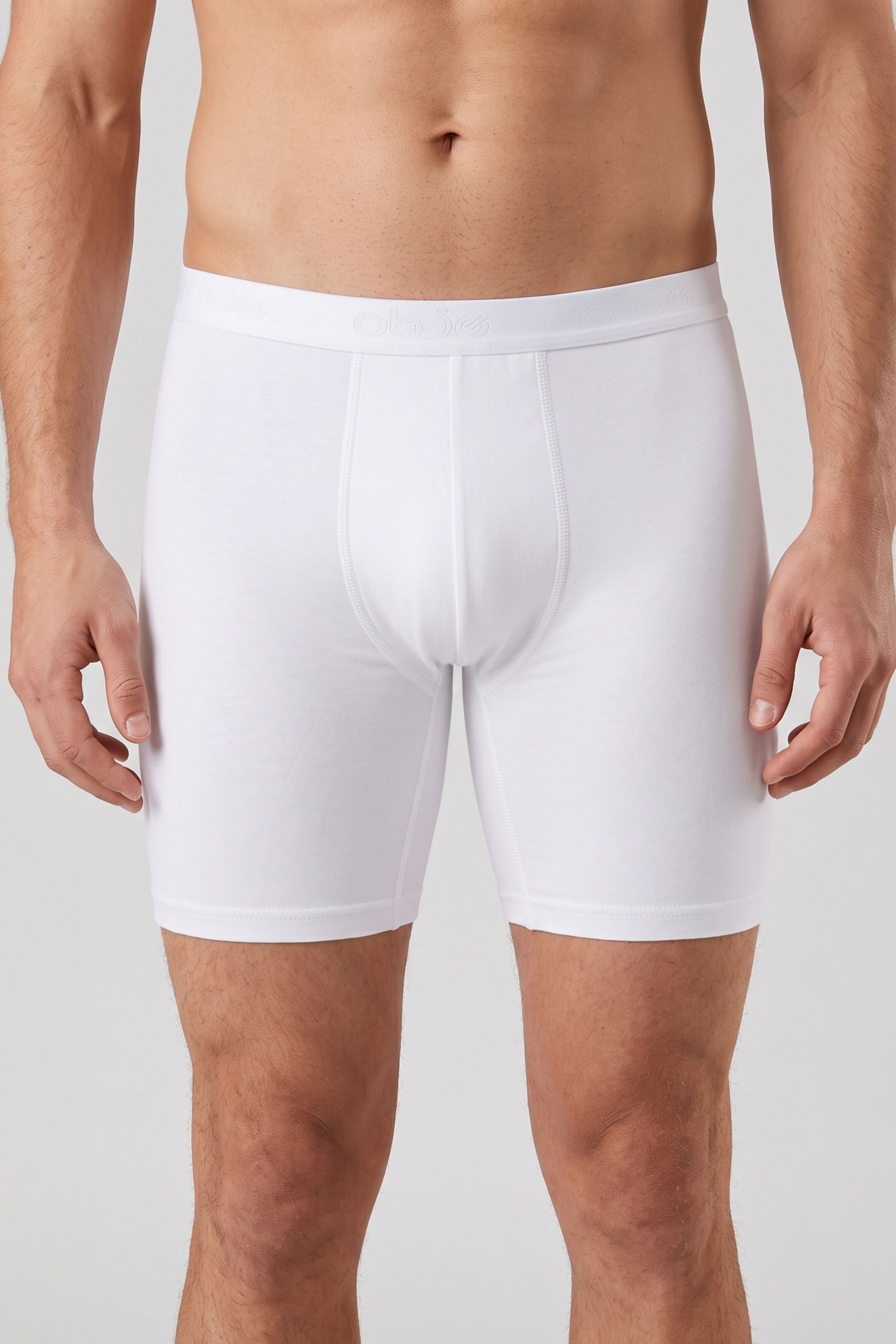 Erkek Beyaz Modal Dıştan Lastikli Uzun Boxer