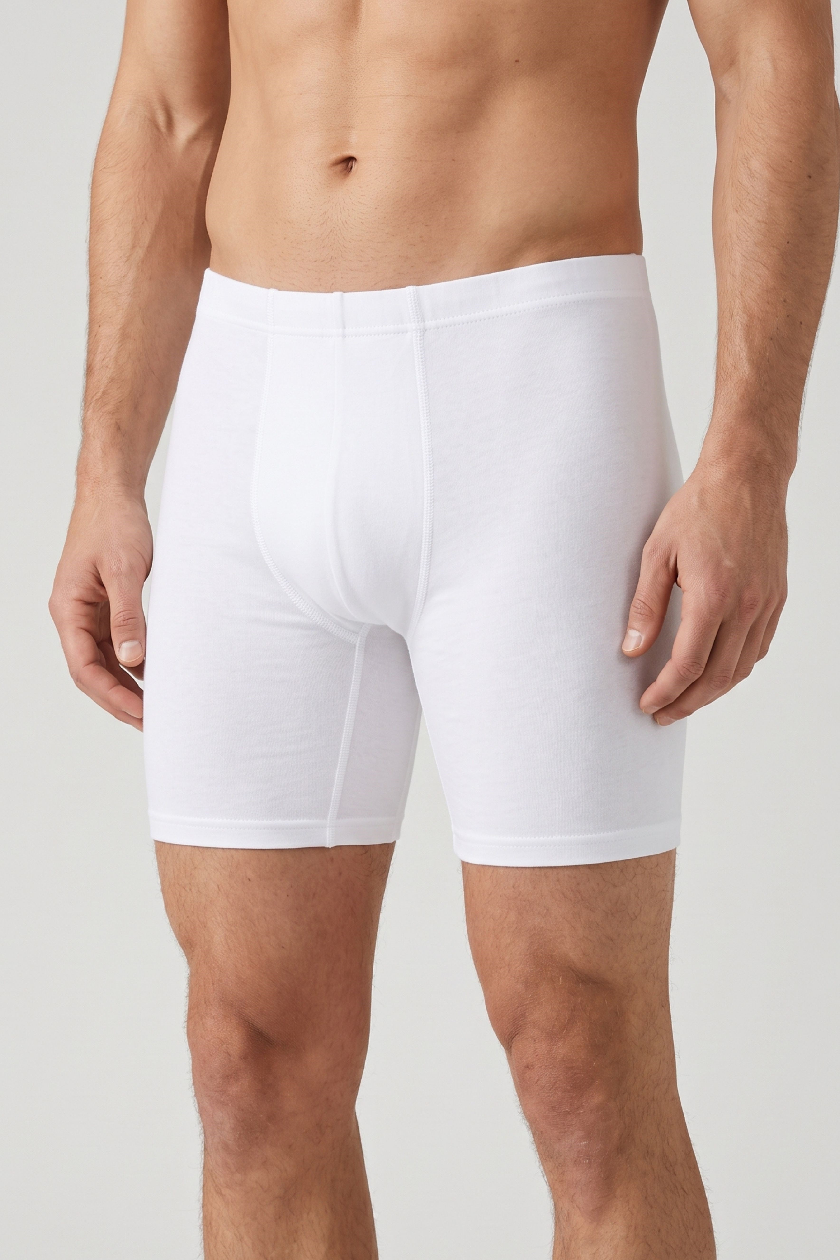Erkek Beyaz Penye Modal Uzun Boxer