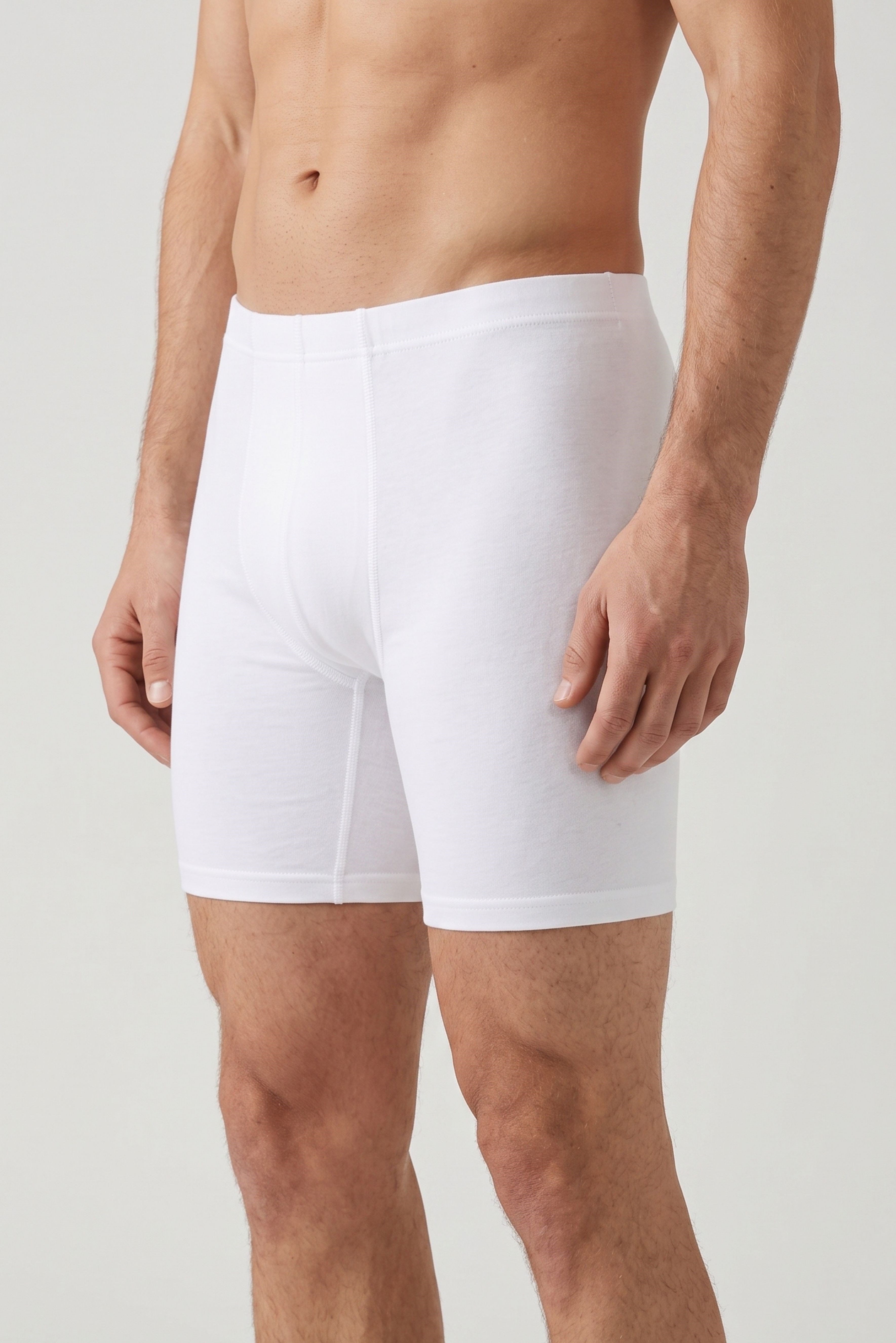 Erkek Beyaz Penye Modal Uzun Boxer