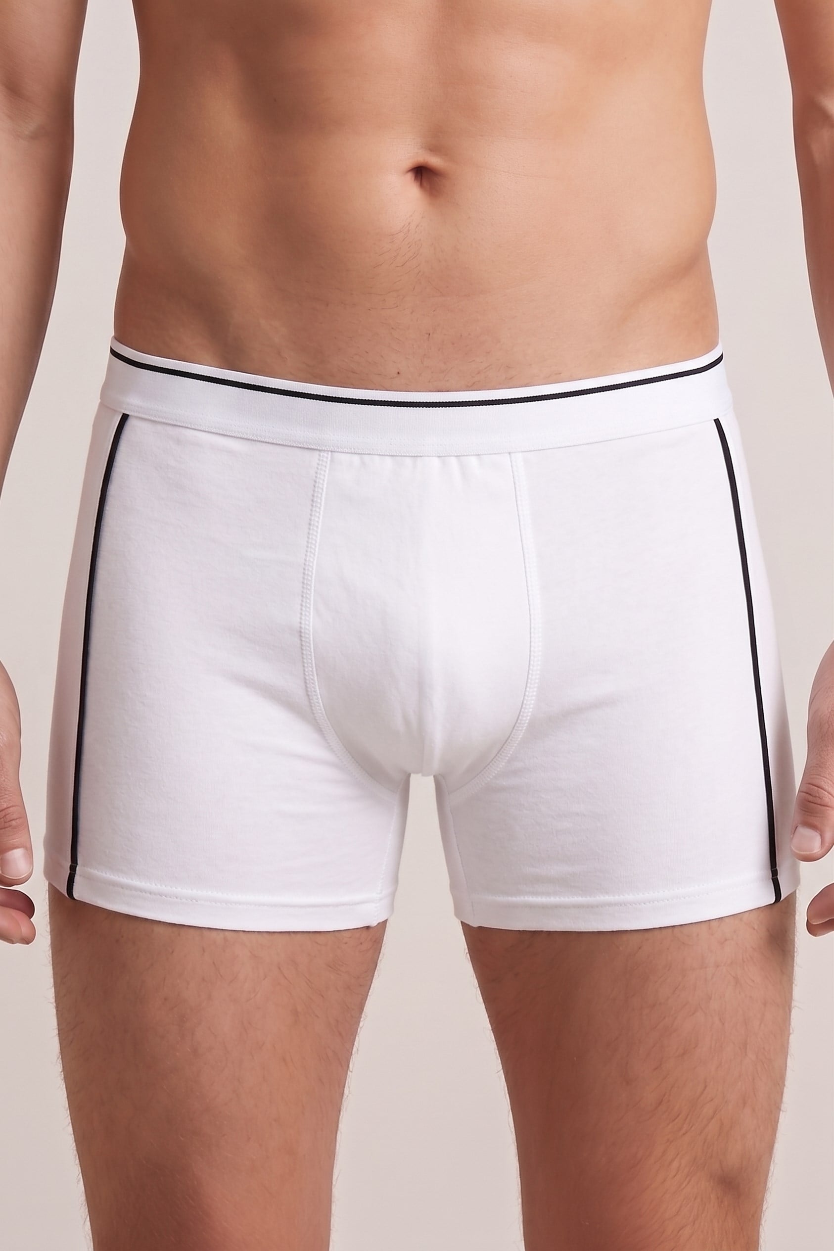 Erkek Beyaz-Siyah Biyeli Boxer