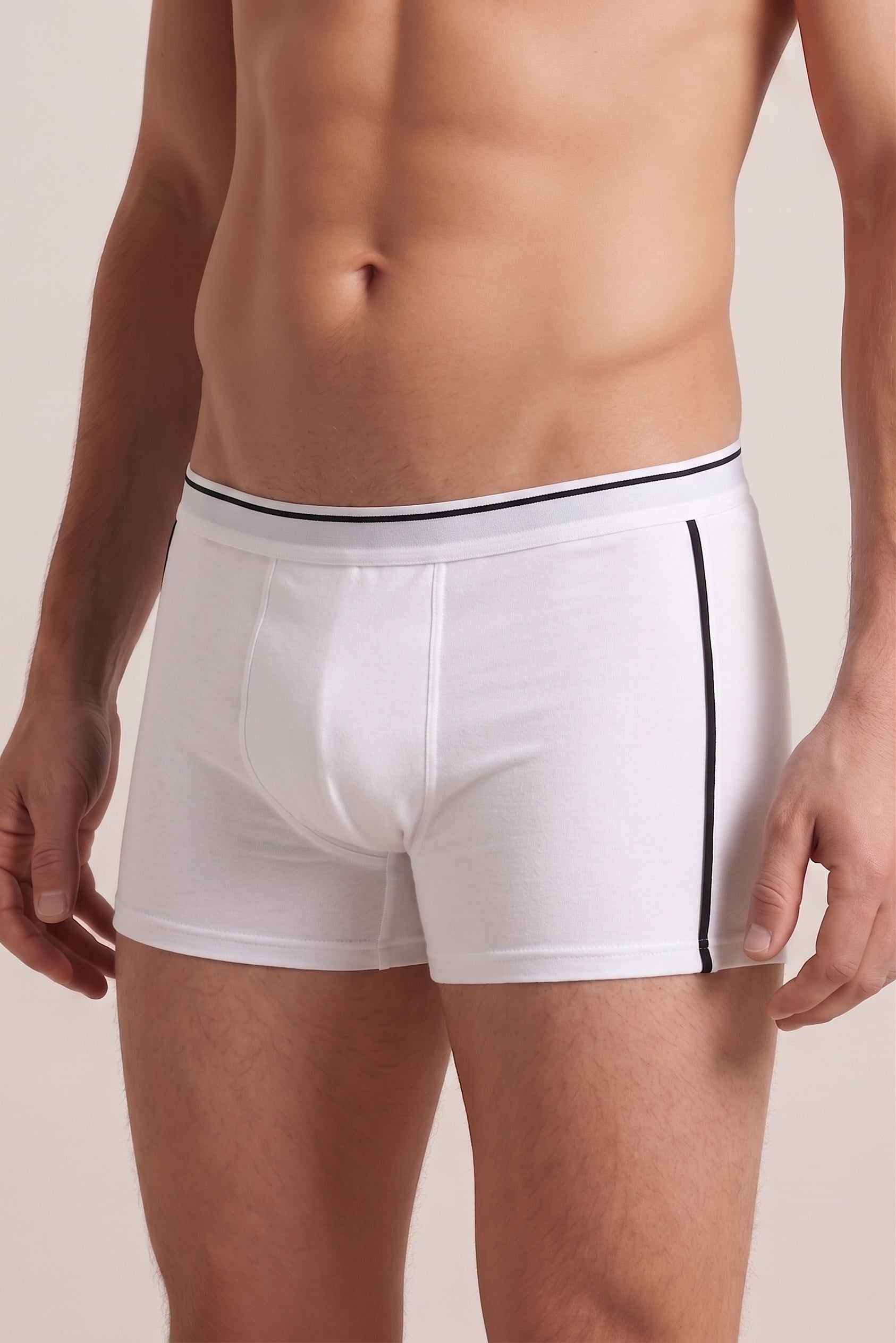 Erkek Beyaz-Siyah Biyeli Boxer