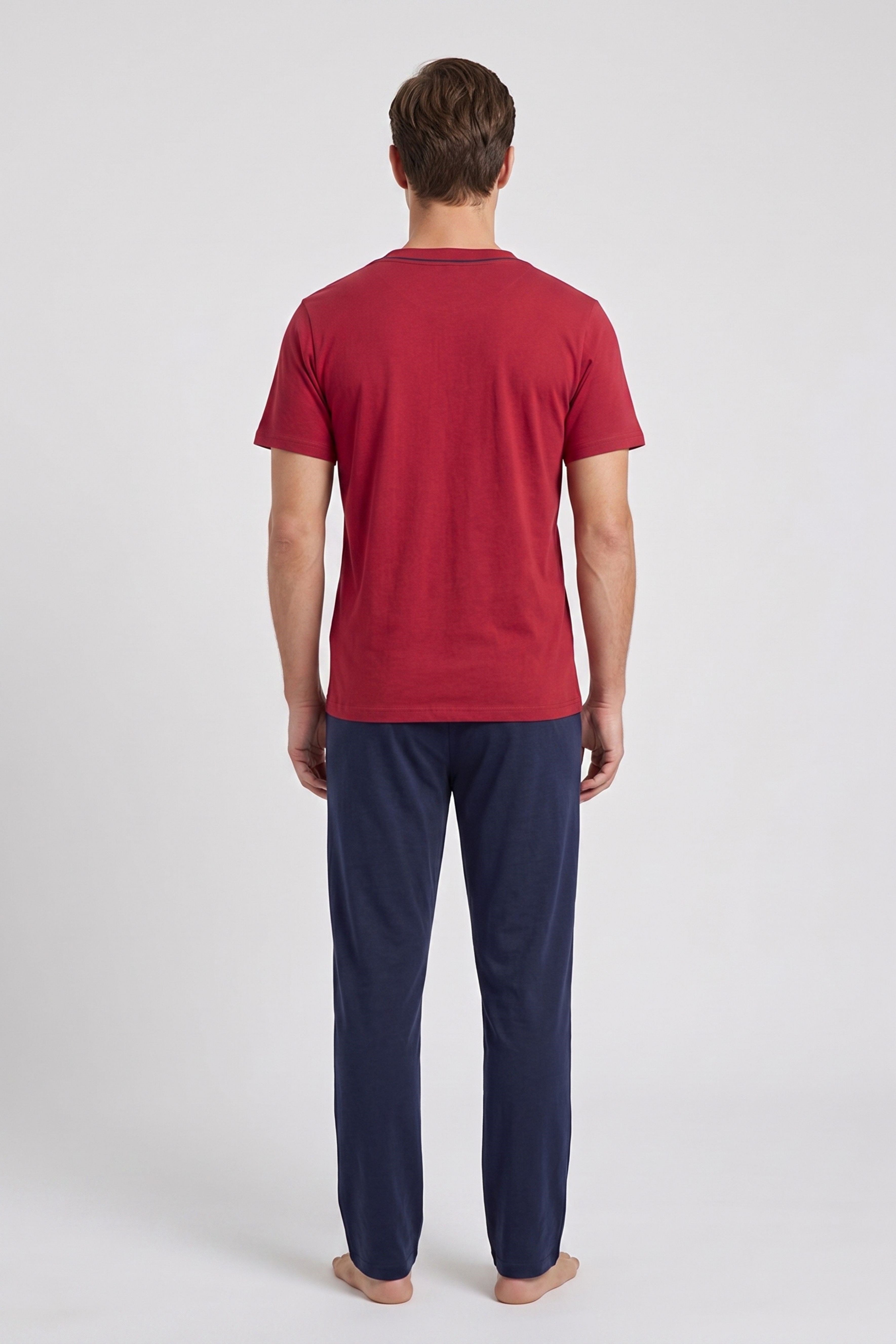 Erkek Bordo Battal Önden Düğmeli Pijama Takımı