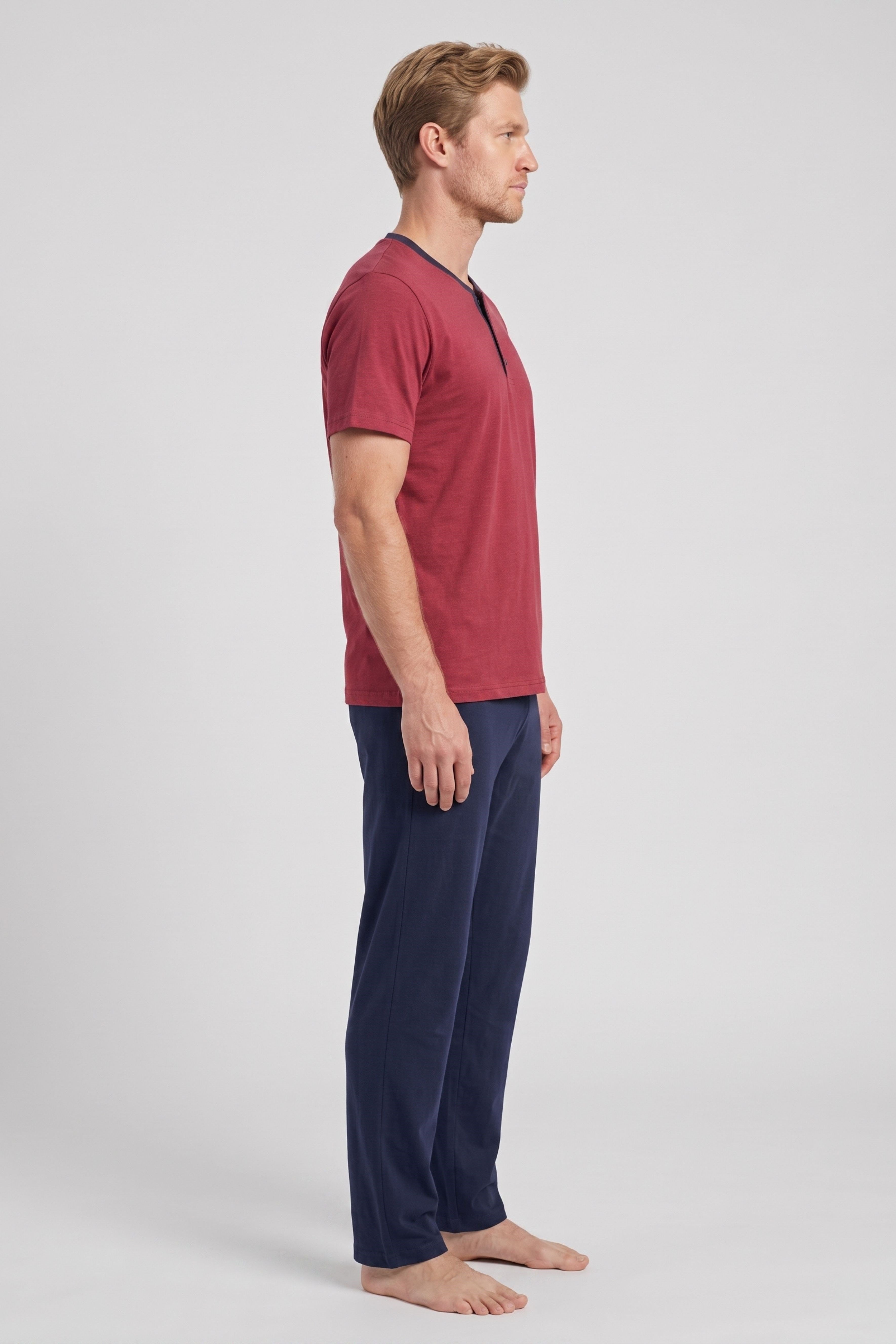 Erkek Bordo Battal Yarım Kol Pijama Takımı