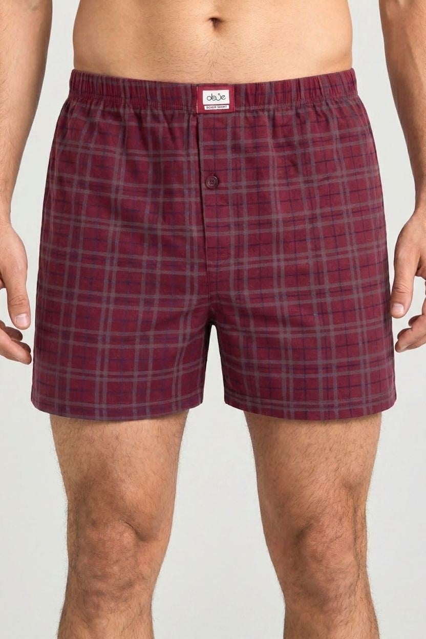 Erkek Bordo Ekose Desen Boxer