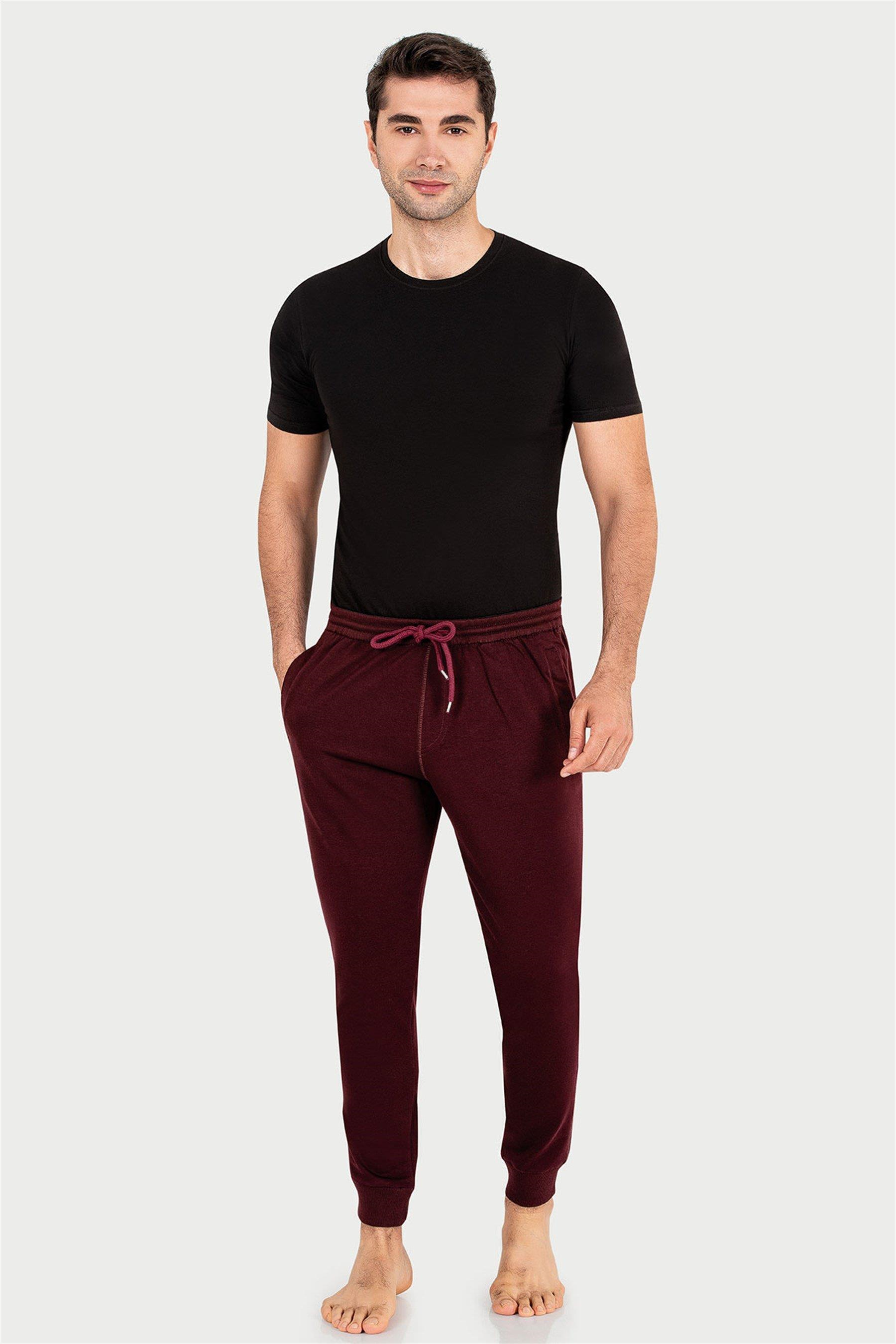 Erkek Bordo İki İplik Slim Fit Uzun Alt