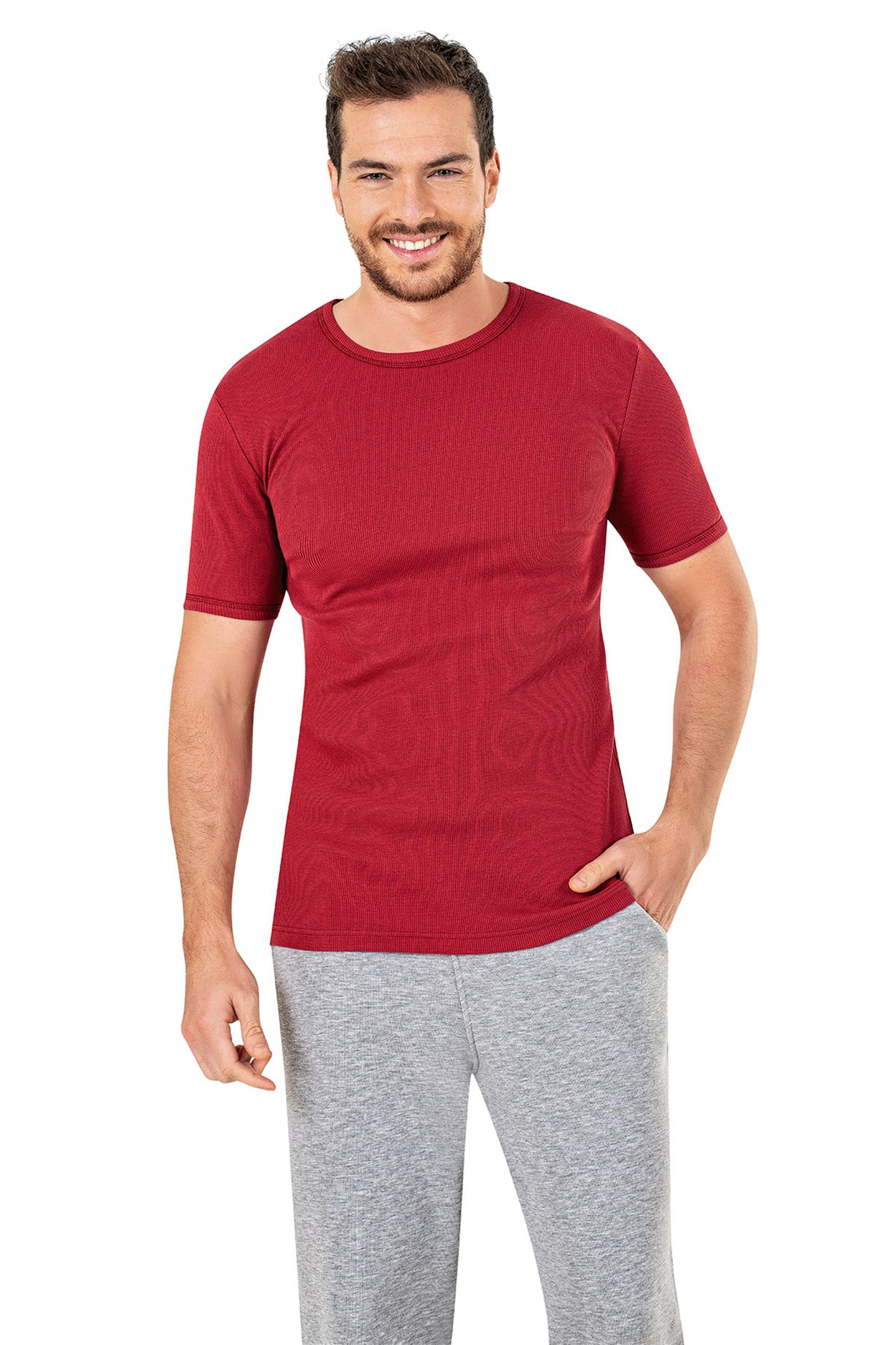 Erkek Bordo Kaşkorse Yarım Kol T-shirt