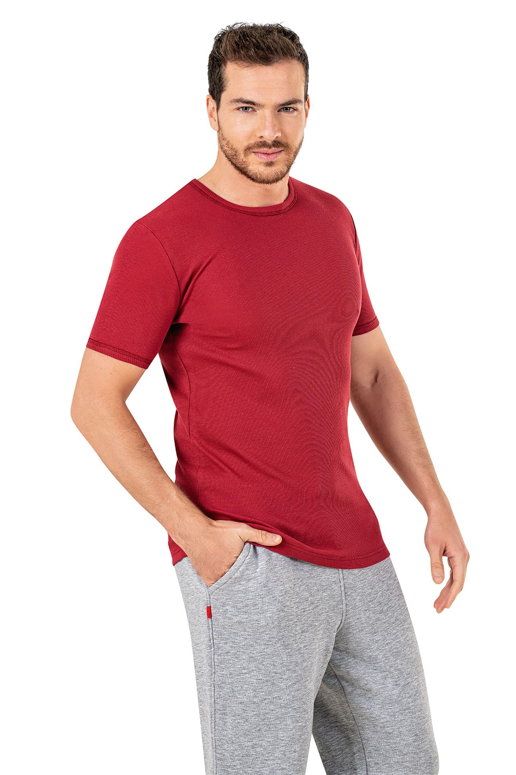 Erkek Bordo Kaşkorse Yarım Kol T-shirt