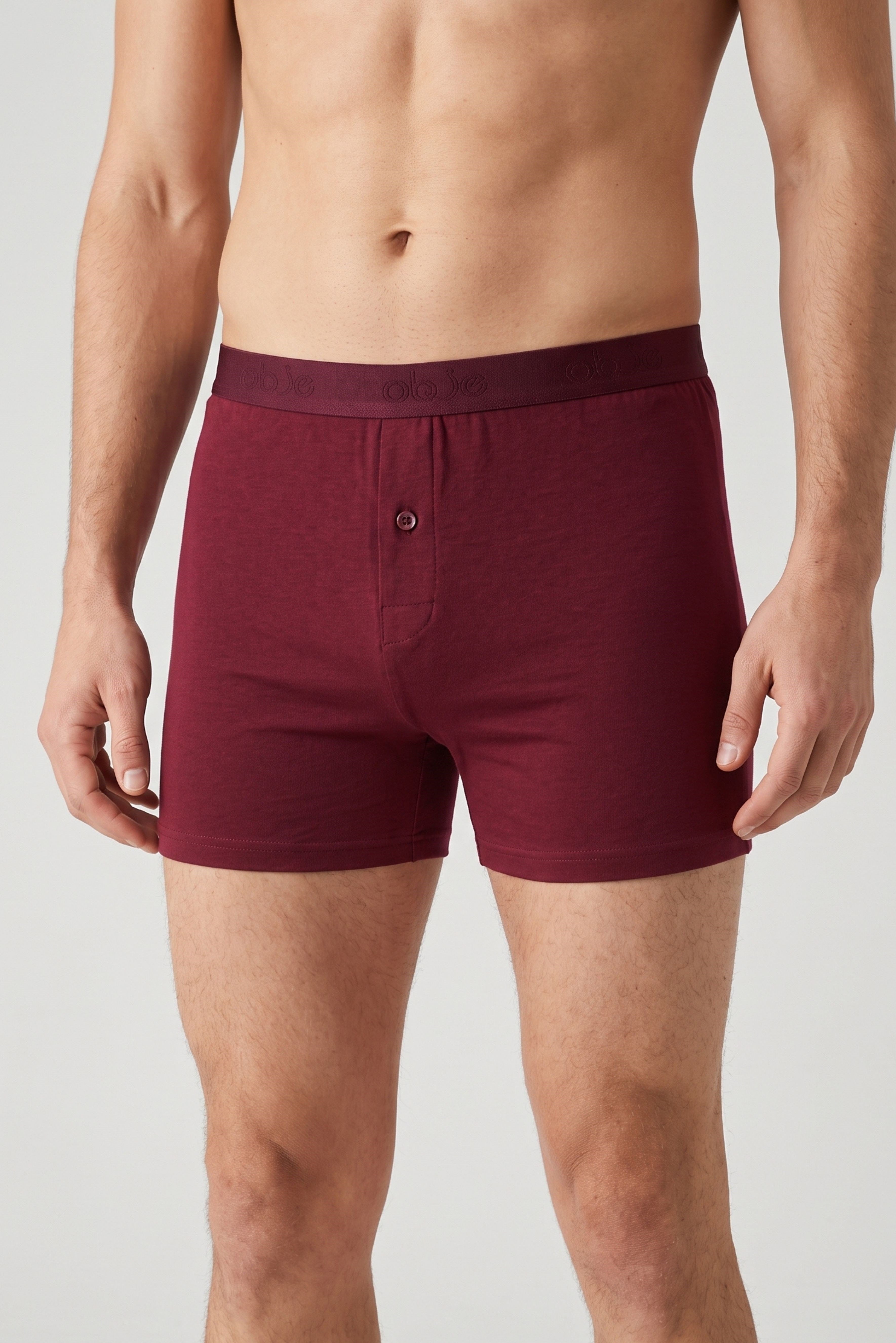 Erkek Bordo Modal Dıştan Lastikli Düğmeli Boxer