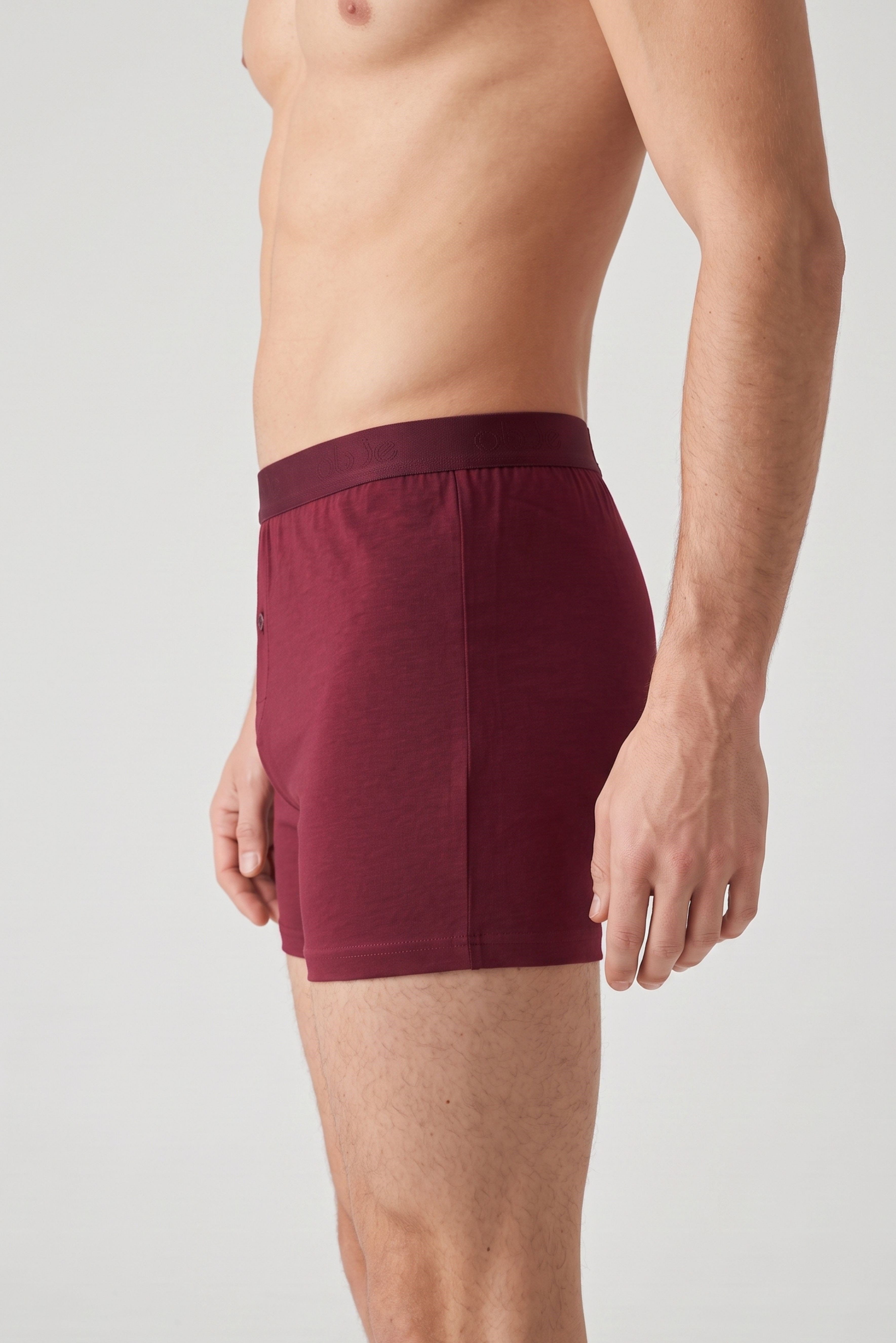 Erkek Bordo Modal Dıştan Lastikli Düğmeli Boxer