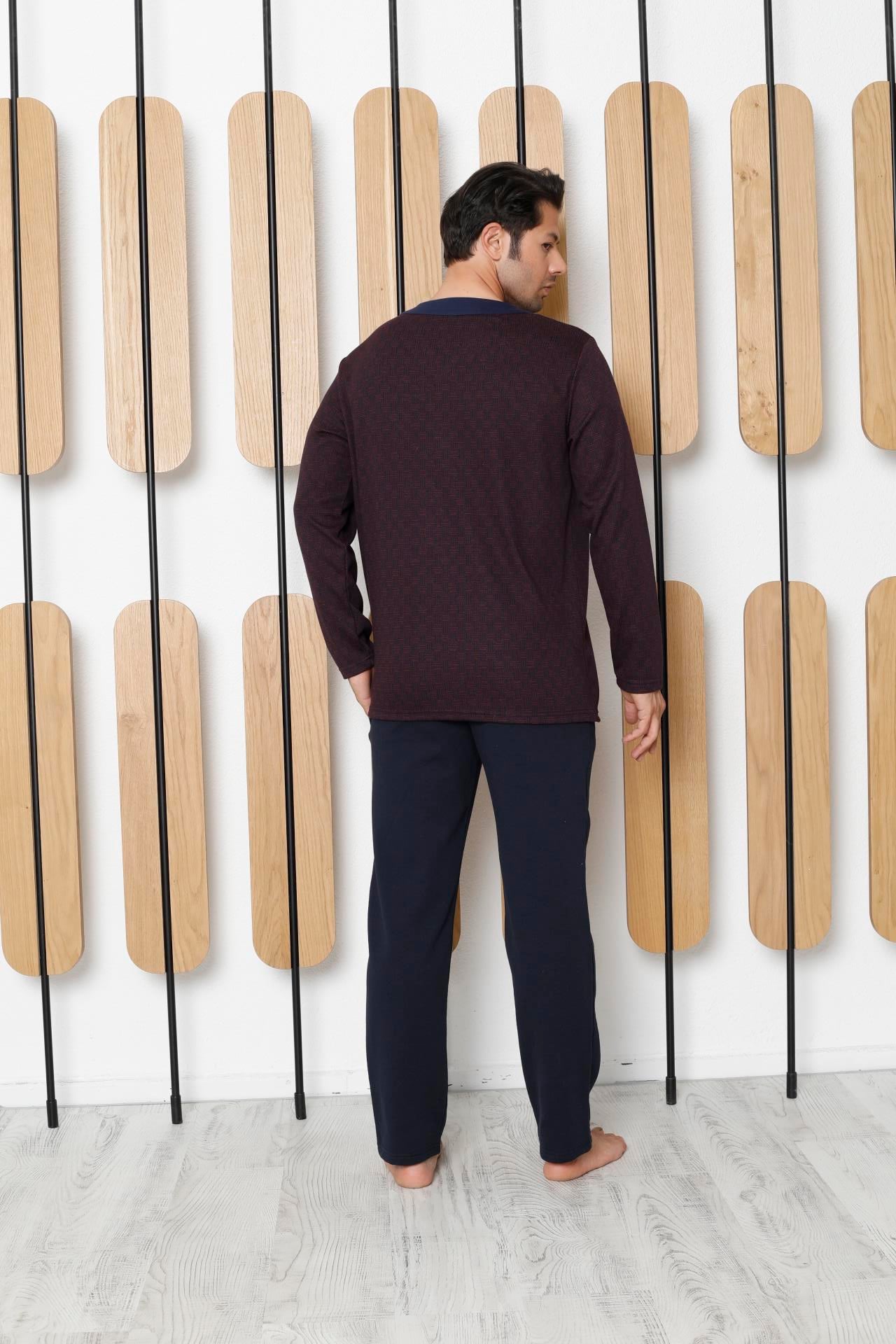 Erkek Bordo Önden Açık Pijama Üstü