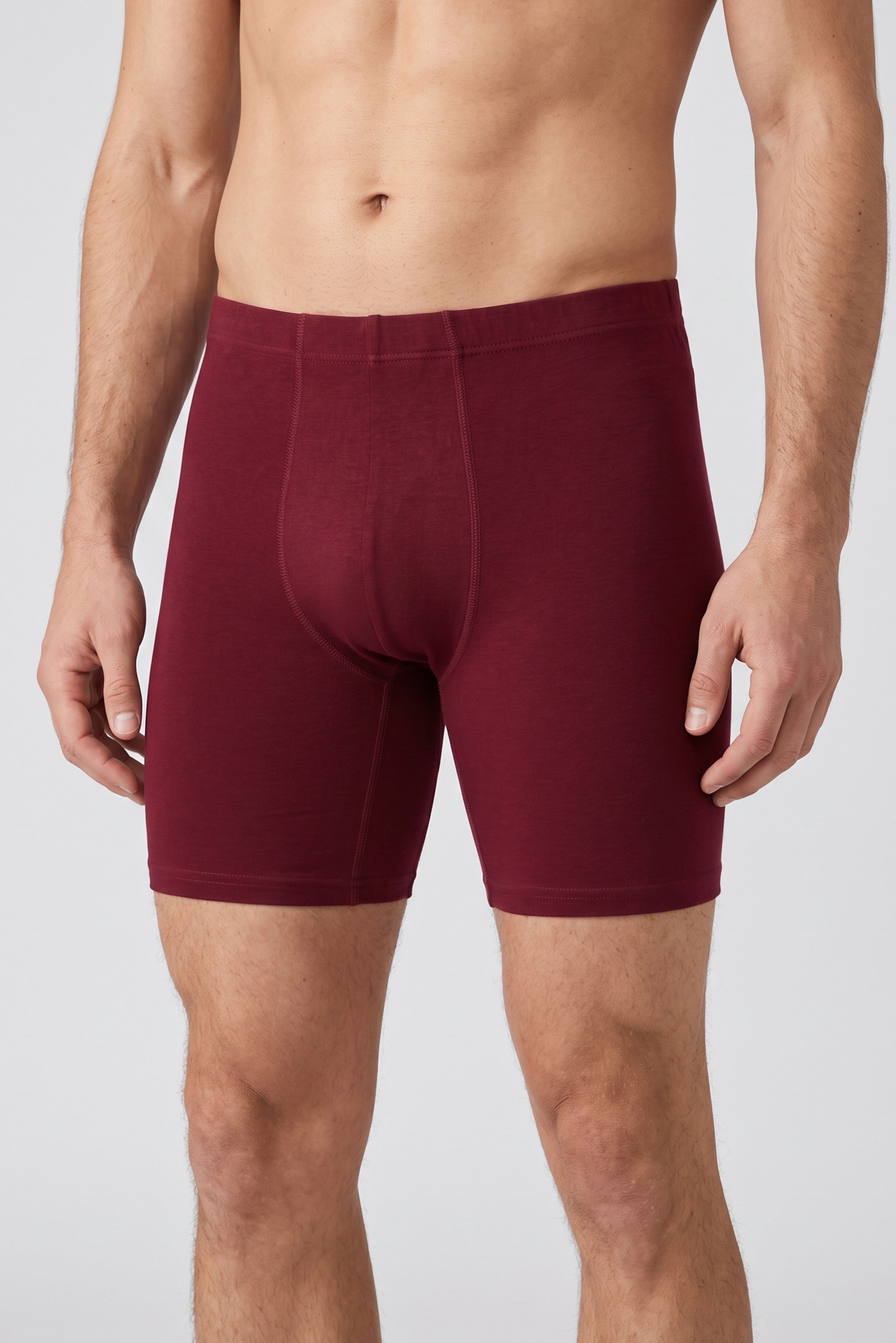 Erkek Bordo Penye Modal Uzun Boxer