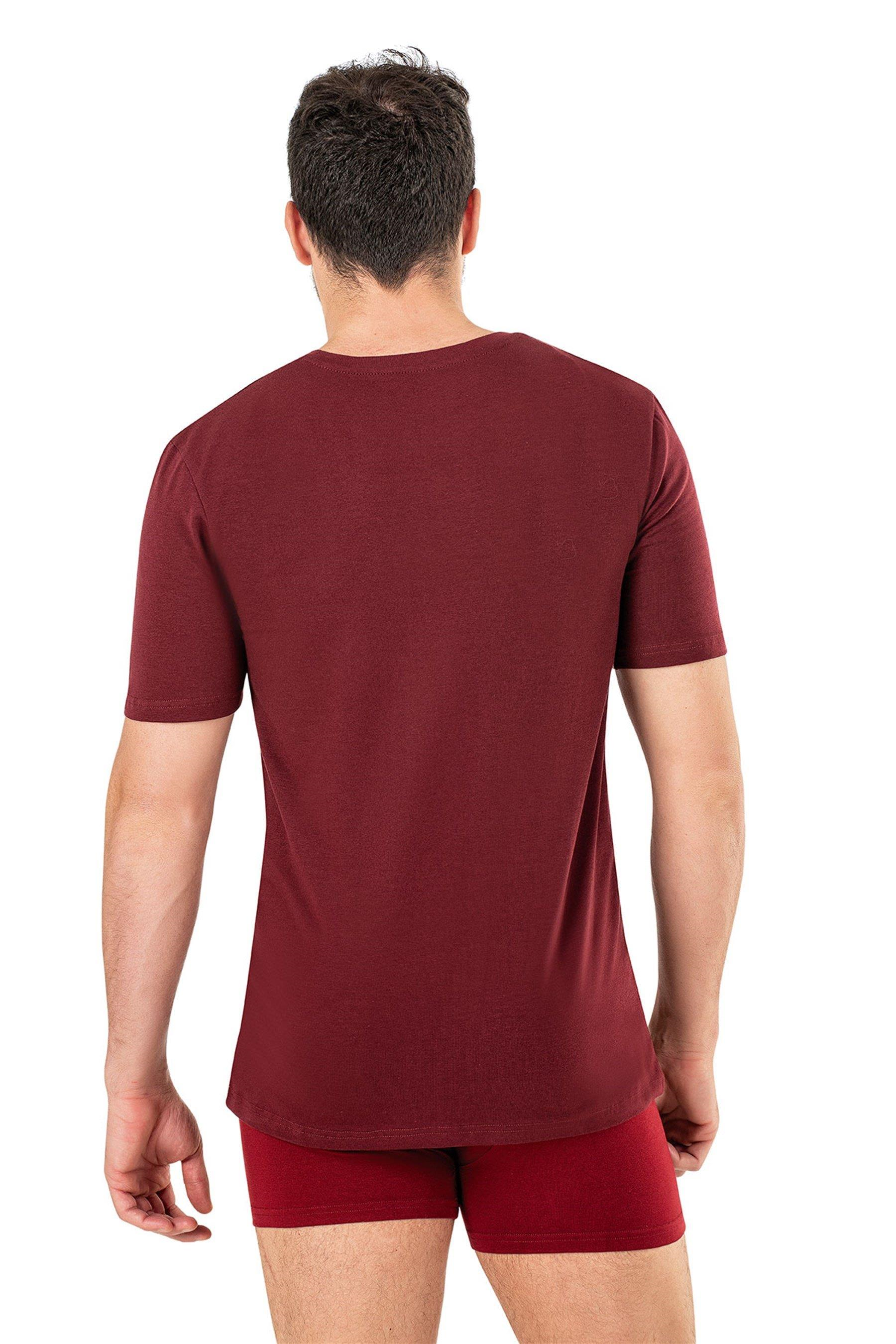 Erkek Bordo Sıfır Yaka Yarım Kol T-shirt