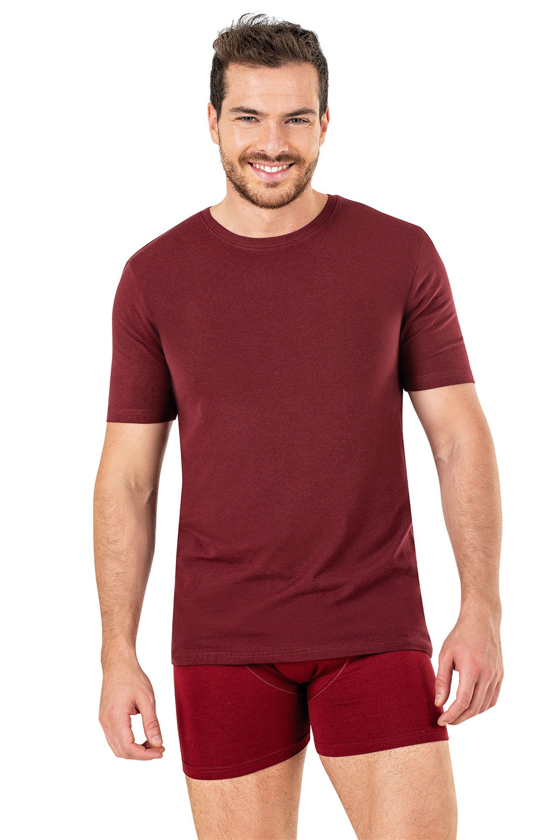 Erkek Bordo Sıfır Yaka Yarım Kol T-shirt