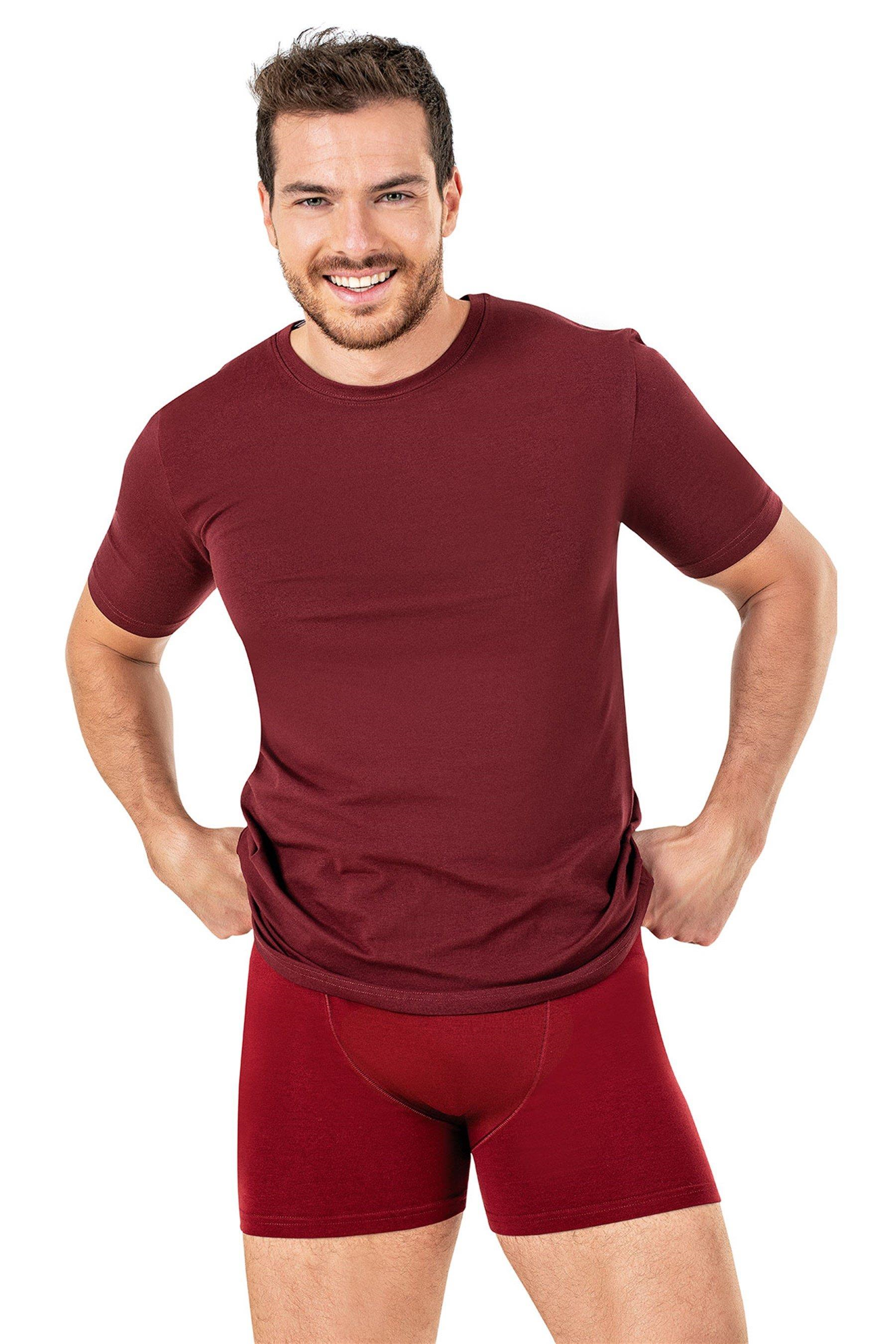 Erkek Bordo Sıfır Yaka Yarım Kol T-shirt