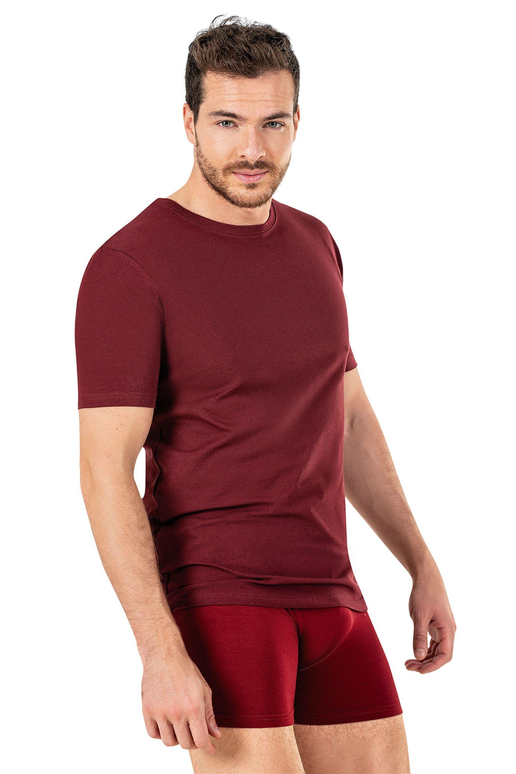 Erkek Bordo Sıfır Yaka Yarım Kol T-shirt