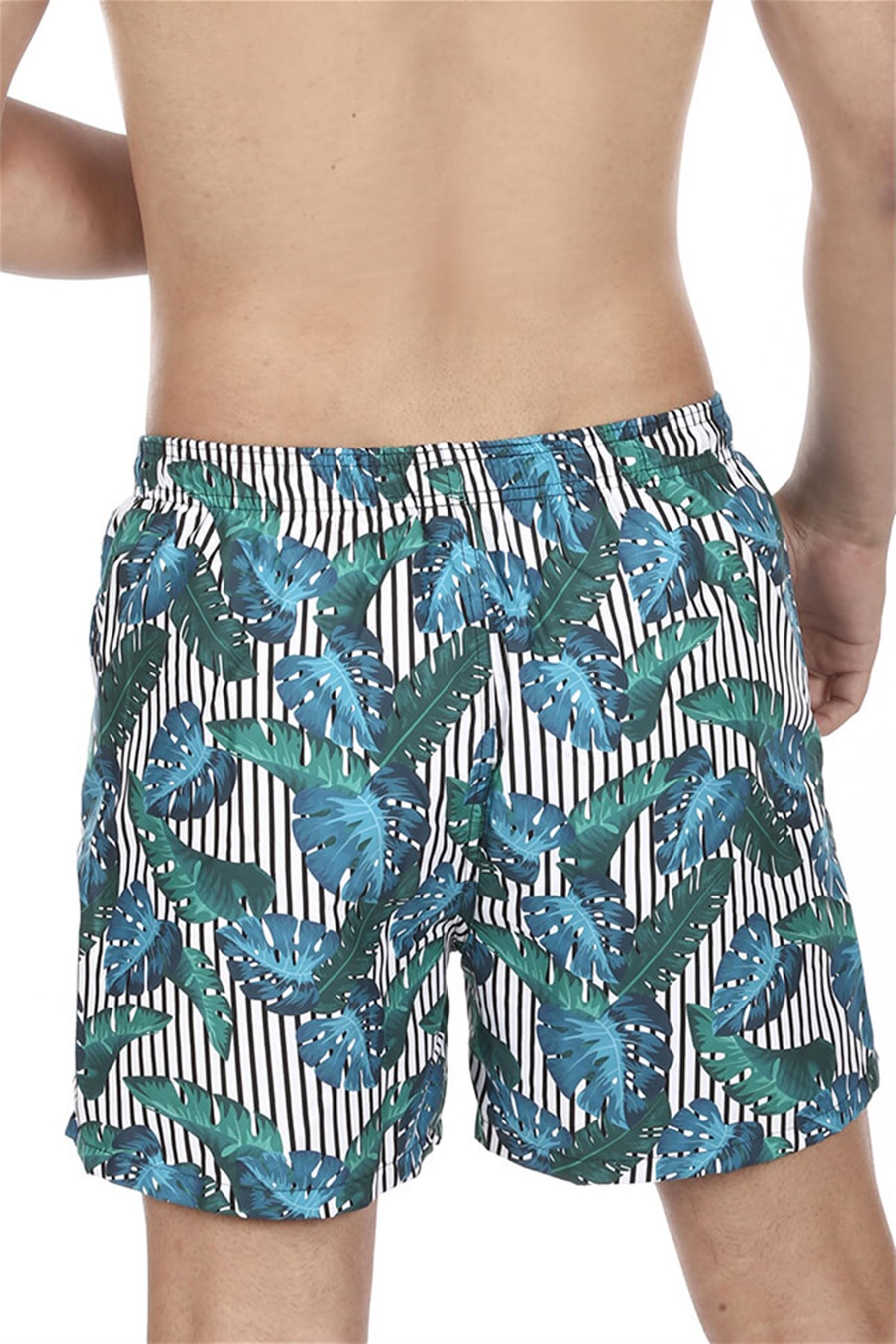 Erkek Çizgili Desen Dijital Desenli Deniz Şortu