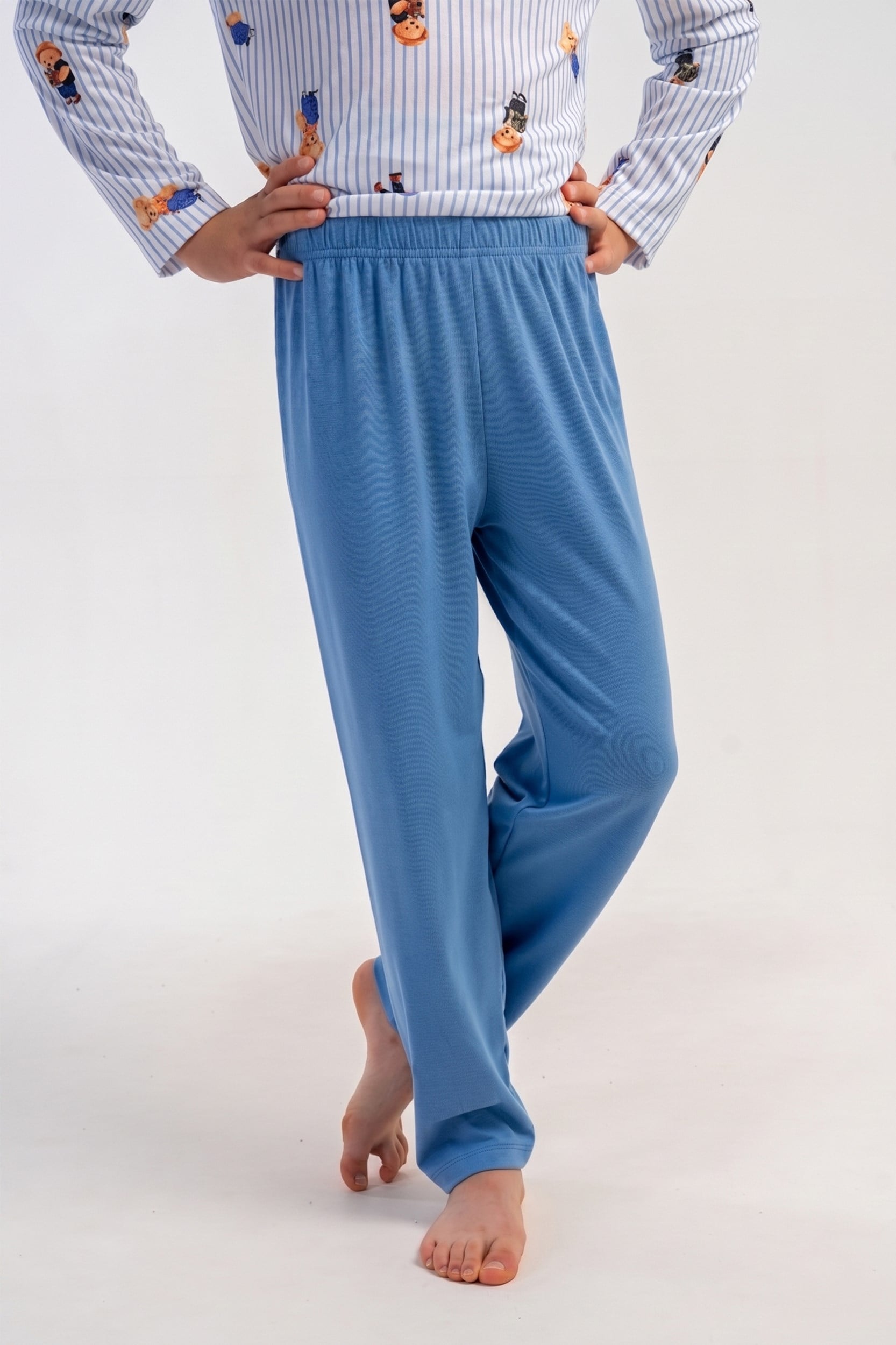 Erkek Çocuk Açık Lacivert Likra Polyvıscon Pijama Altı