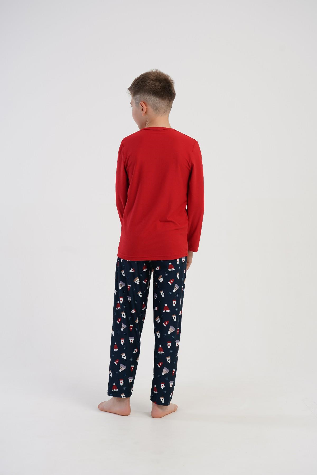 Erkek Çocuk Kırmızı Marla Patlı Uzun Kol Pijama Üstü