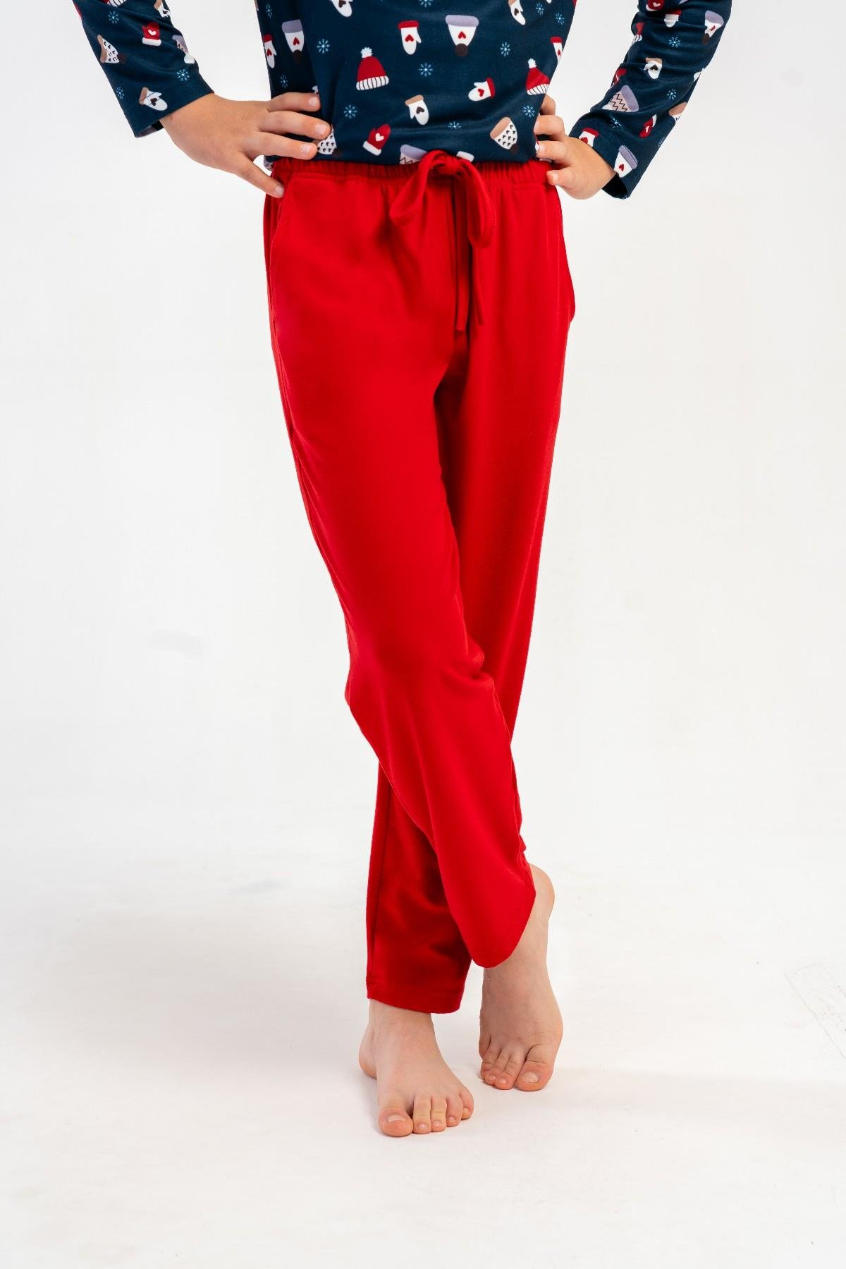 Erkek Çocuk Kırmızı Marla Uzun Pijama Altı