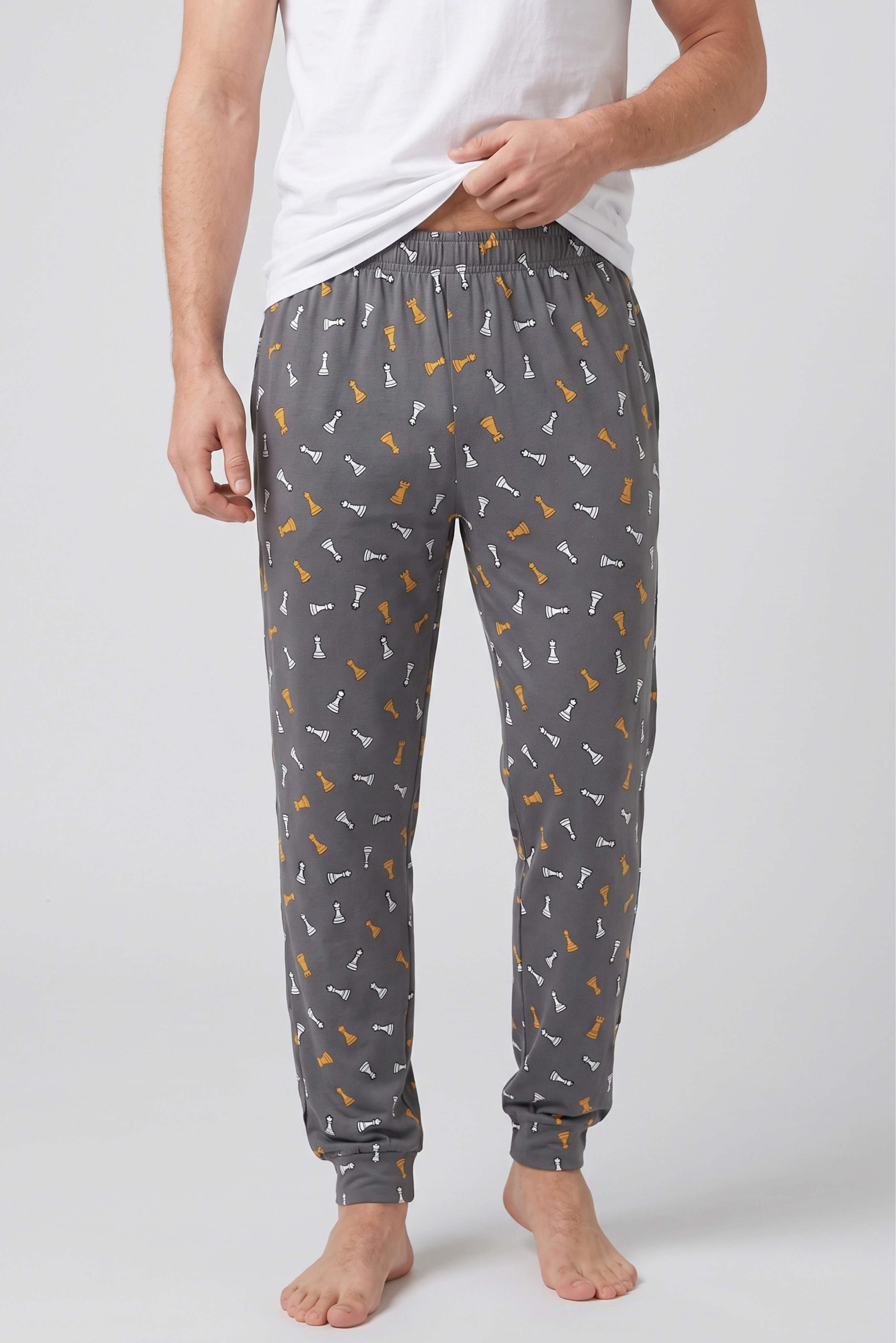 Erkek Füme Satranç Desen Bant Paça Pijama Altı