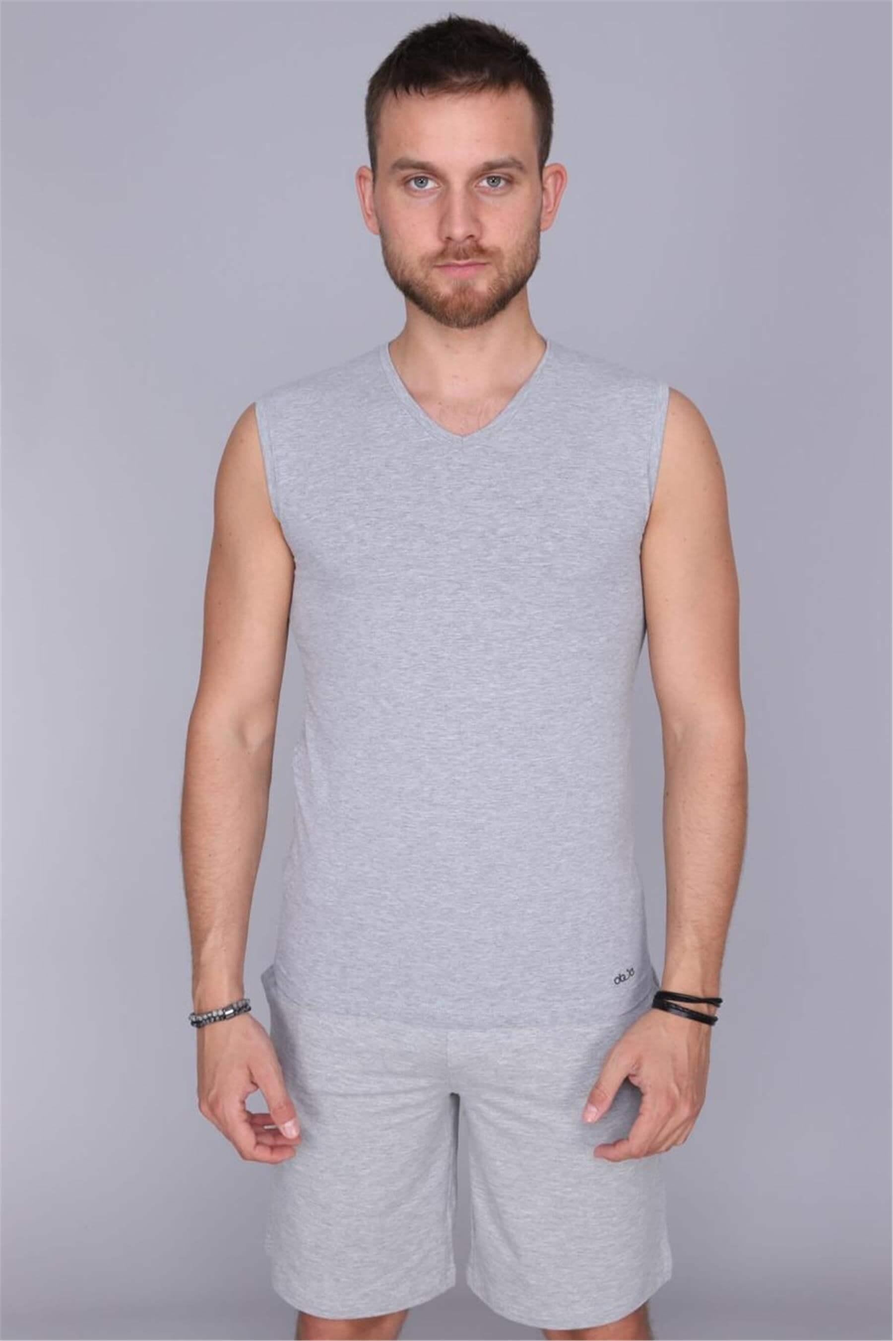 Erkek Gri Cotton V Yaka Kolsuz Fanila