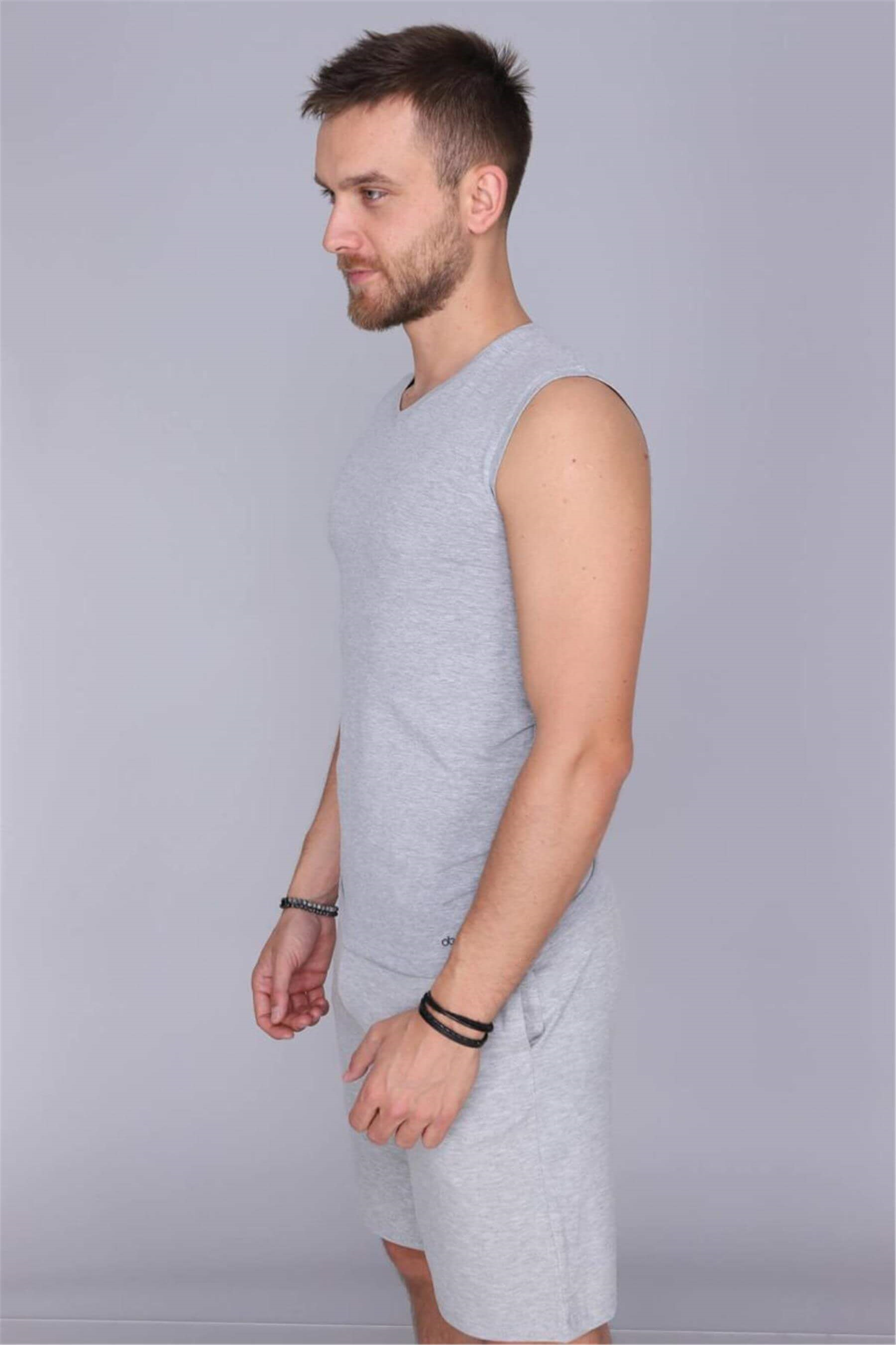 Erkek Gri Cotton V Yaka Kolsuz Fanila