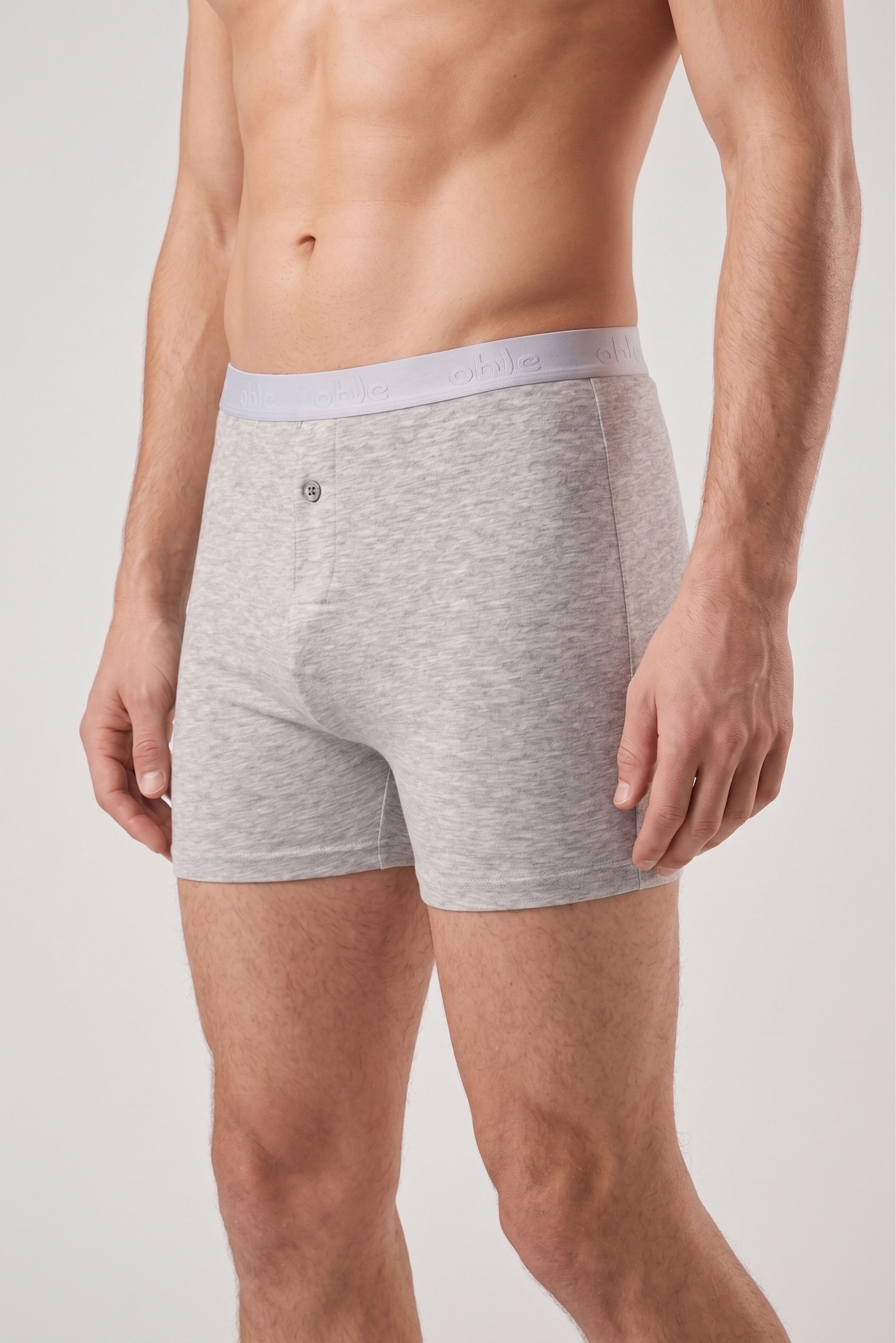 Erkek Gri Modal Dıştan Lastikli Düğmeli Boxer