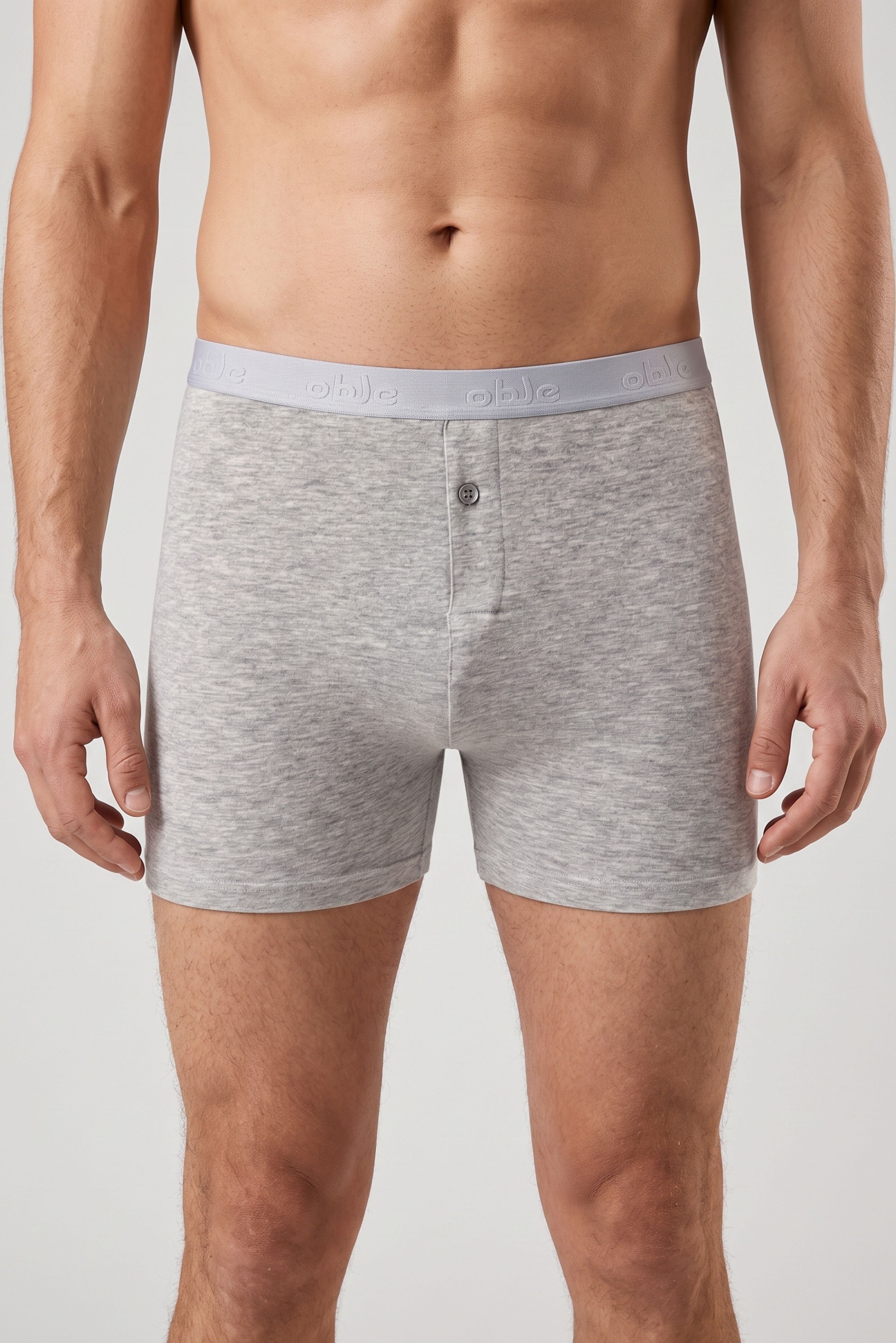 Erkek Gri Modal Dıştan Lastikli Düğmeli Boxer