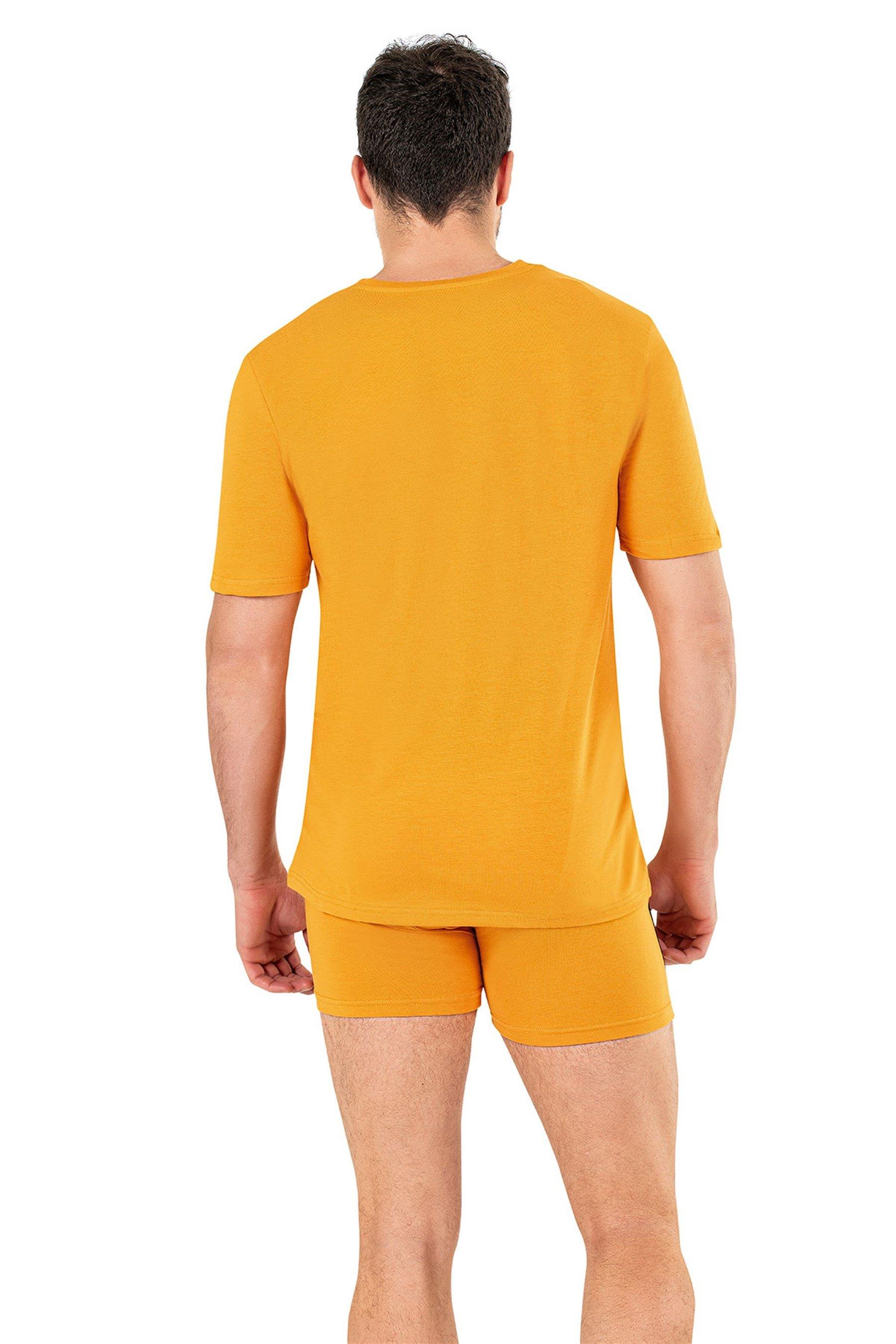 Erkek Hardal Sıfır Yaka Yarım Kol T-shirt