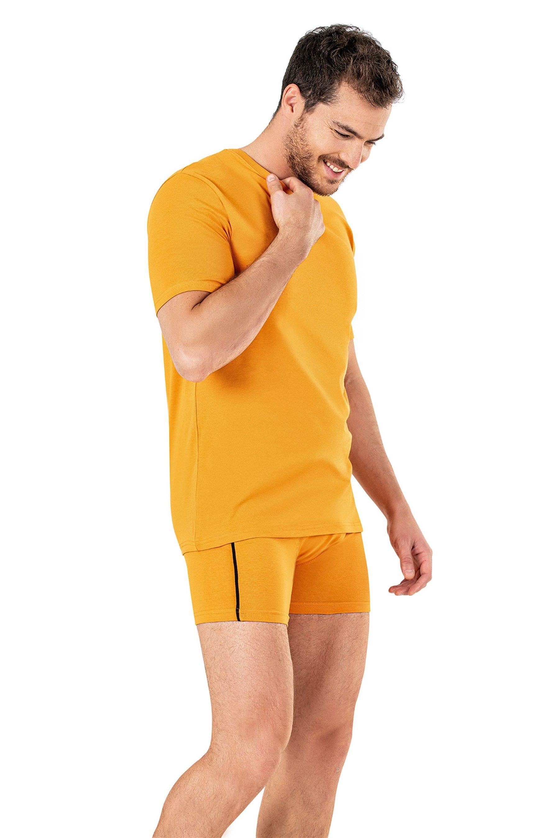 Erkek Hardal Sıfır Yaka Yarım Kol T-shirt