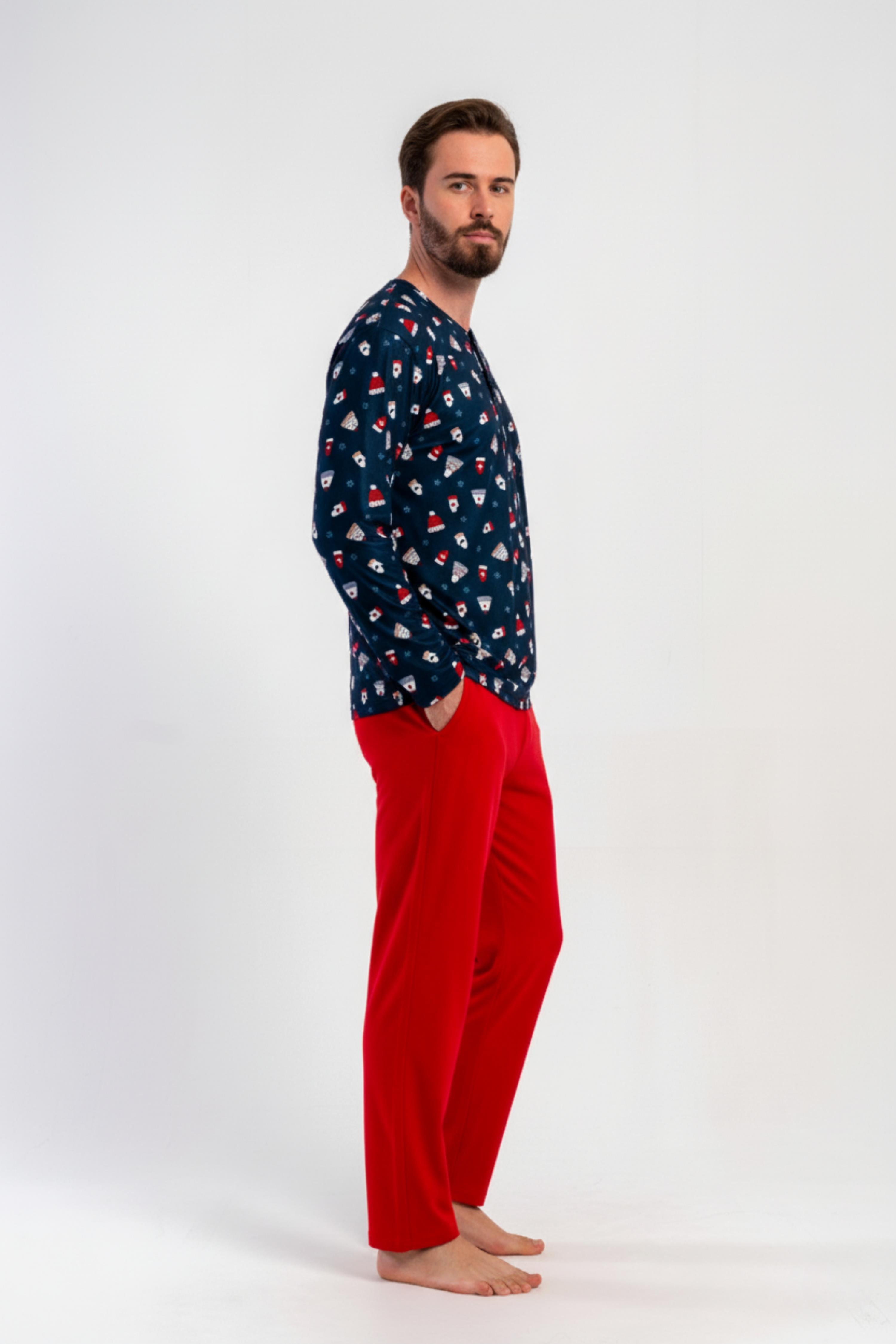 Erkek Kırmızı Marla Cepli Pijama Altı