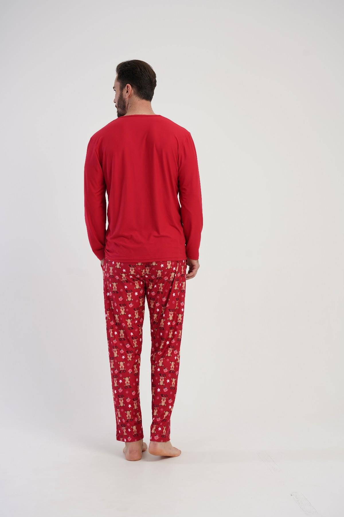 Erkek Kırmızı Marla Uzun Kol Pijama Üstü