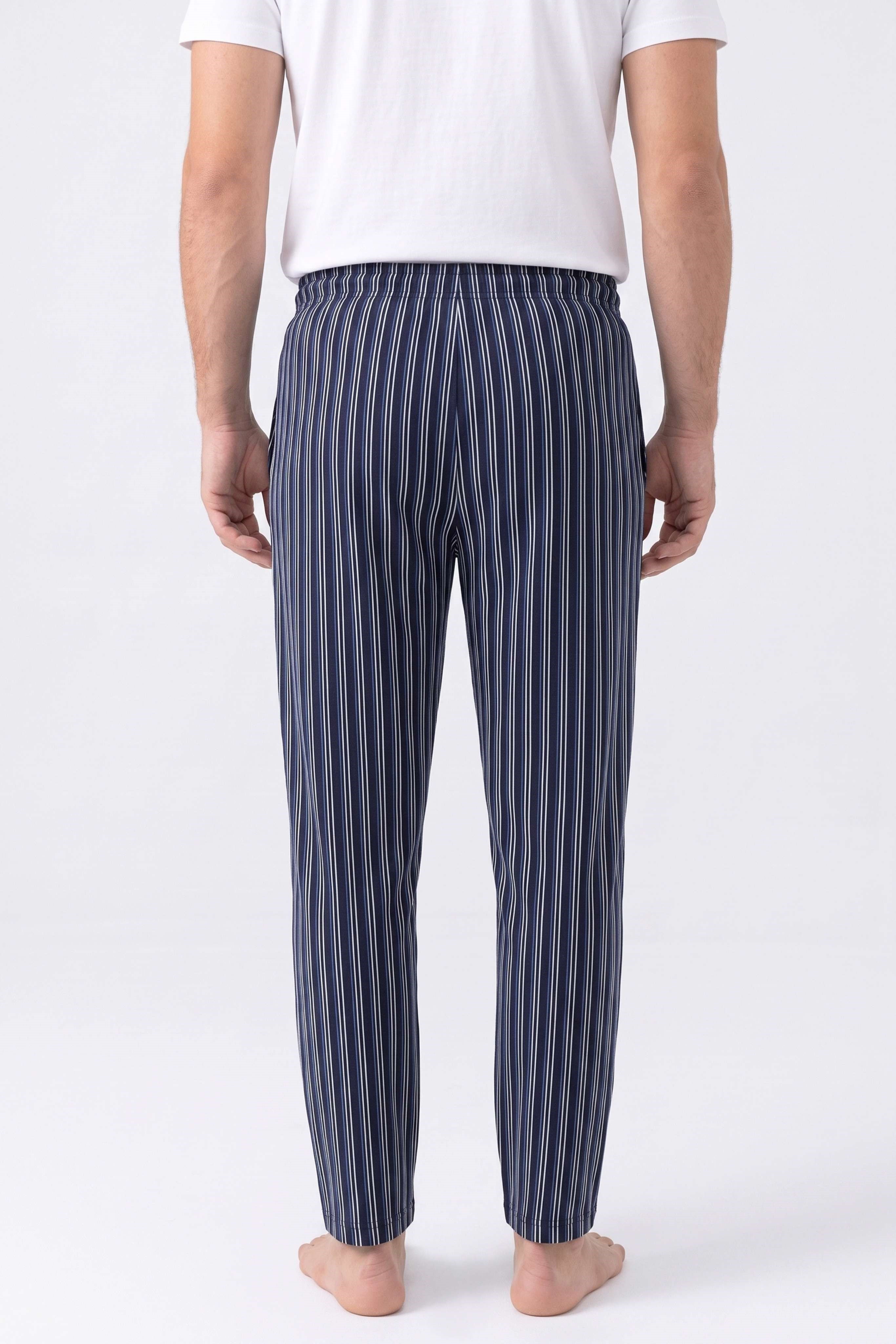 Erkek Lacivert Beyaz Çizgili Baskılı Penye Modal Pijama Altı