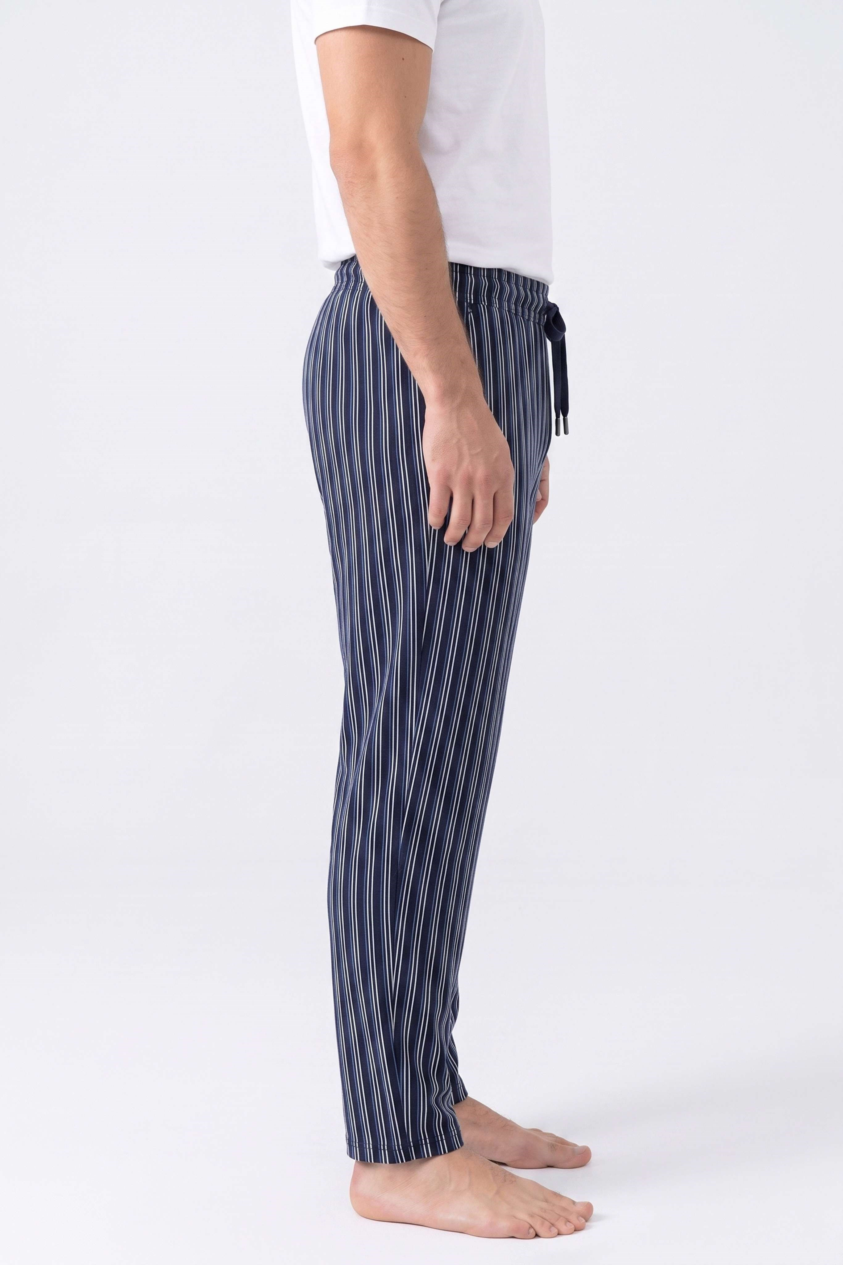 Erkek Lacivert Beyaz Çizgili Baskılı Penye Modal Pijama Altı