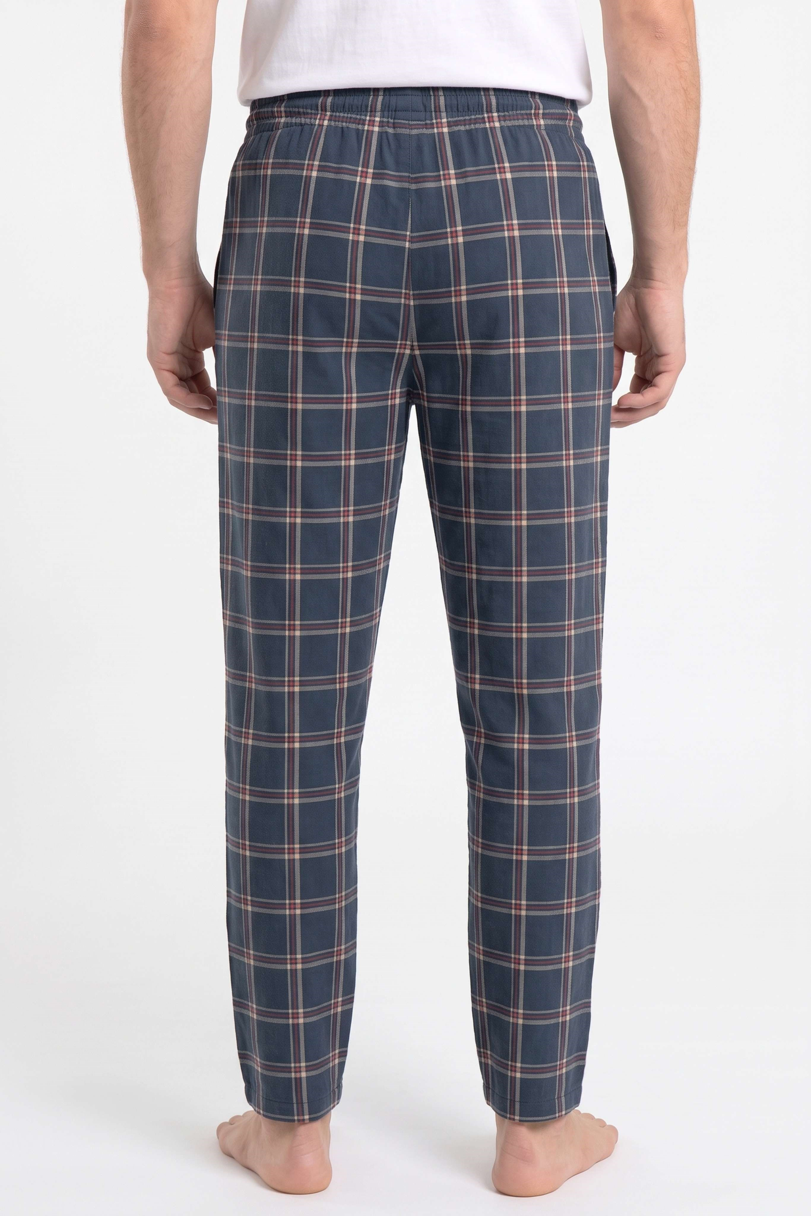 Erkek Lacivert Ekose Desen Baskılı Penye Modal Pijama Altı