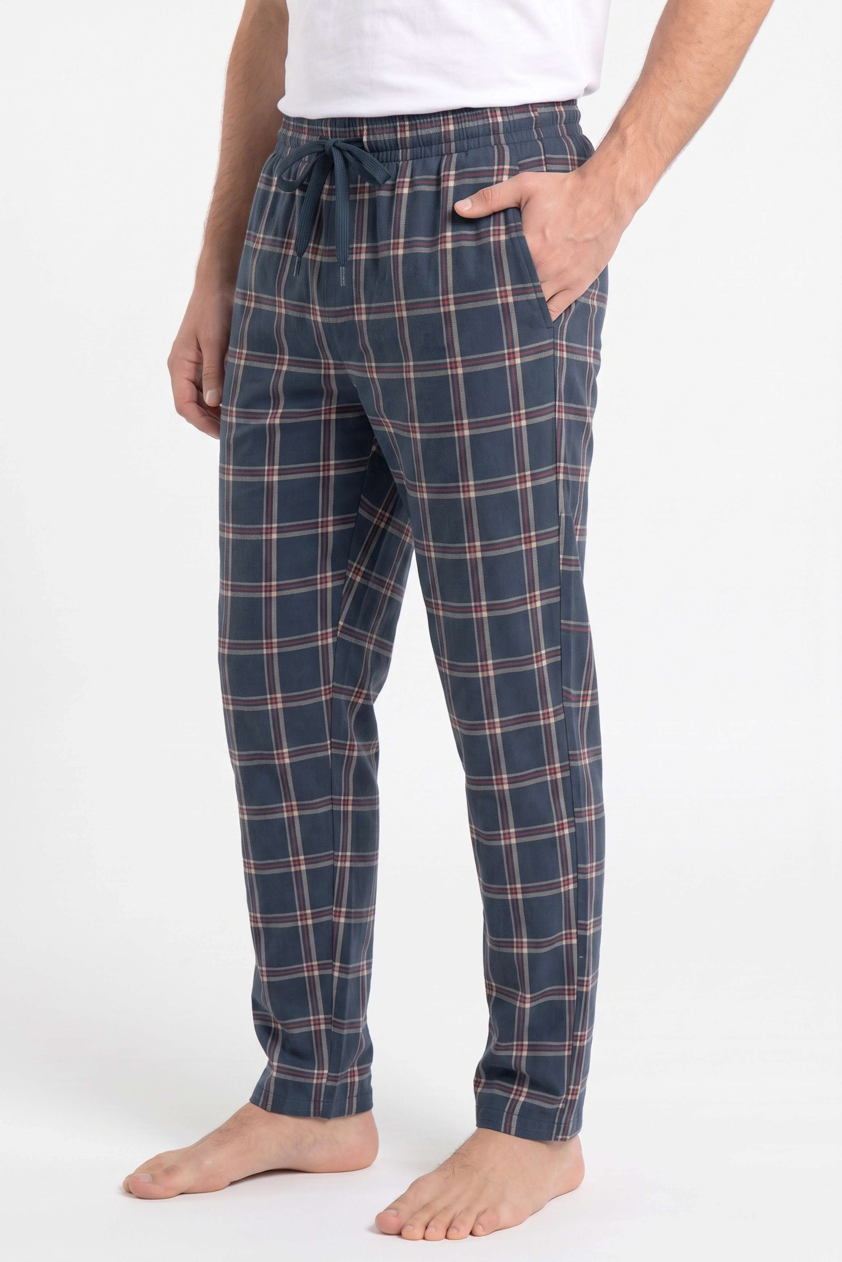 Erkek Lacivert Ekose Desen Baskılı Penye Modal Pijama Altı