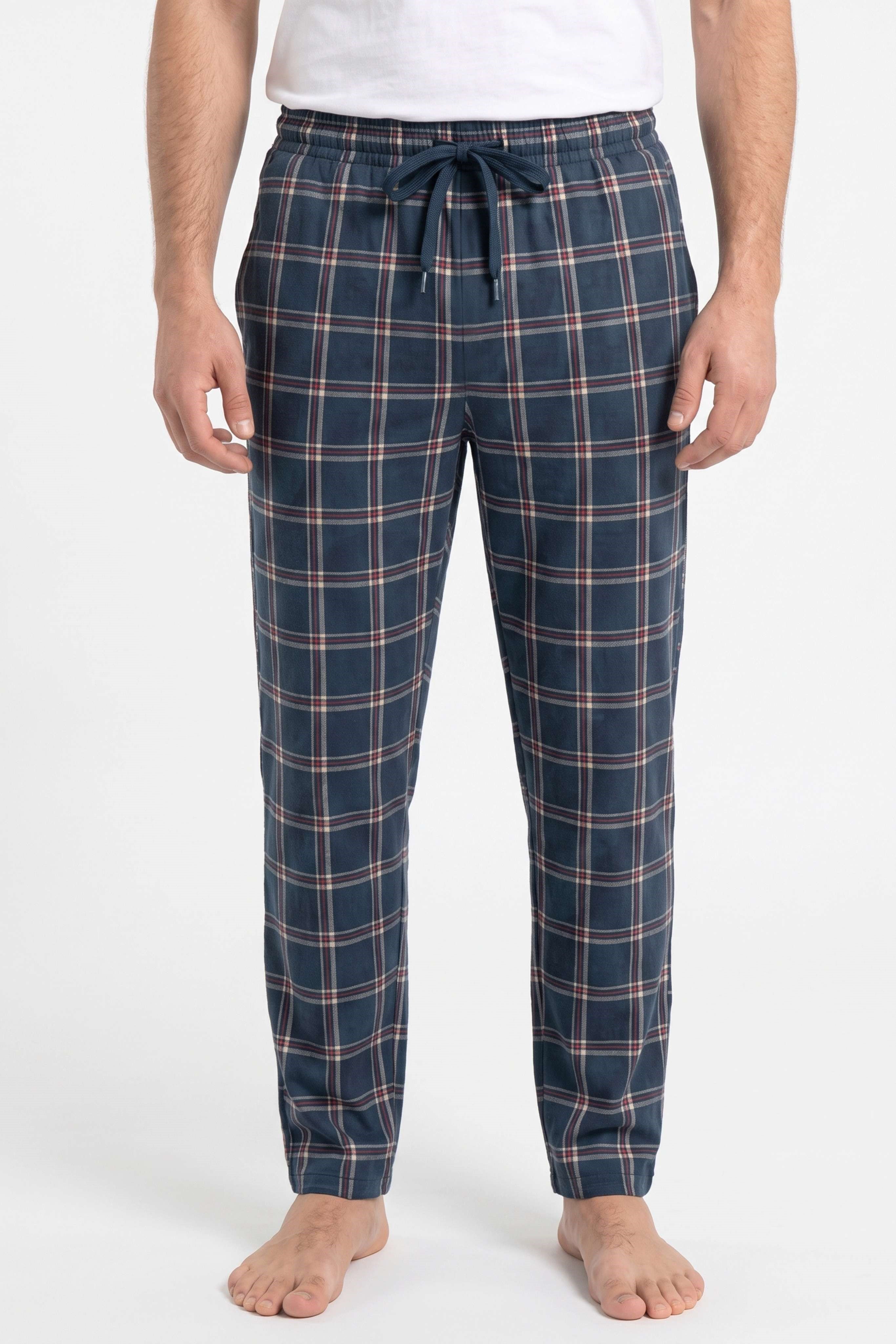 Erkek Lacivert Ekose Desen Baskılı Penye Modal Pijama Altı