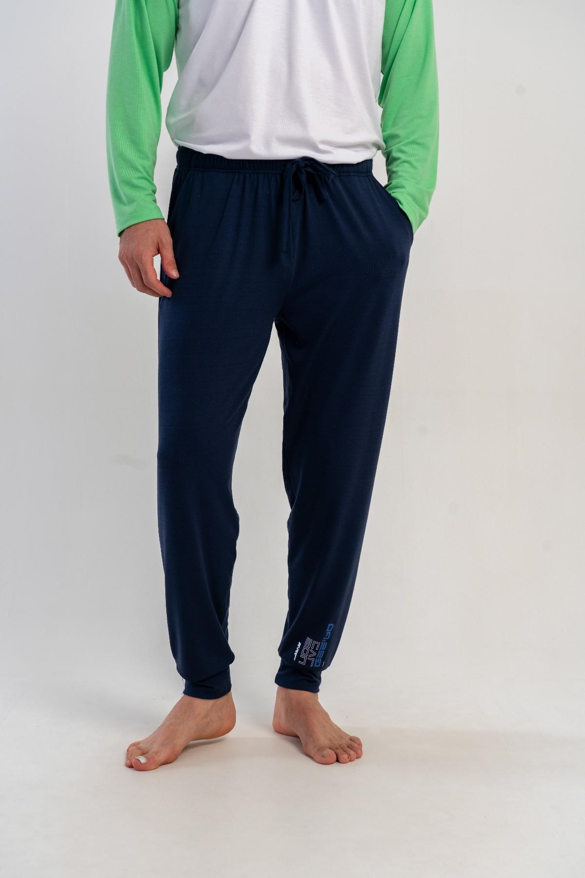 Erkek Lacivert Likra Polyvıscon Pijama Altı