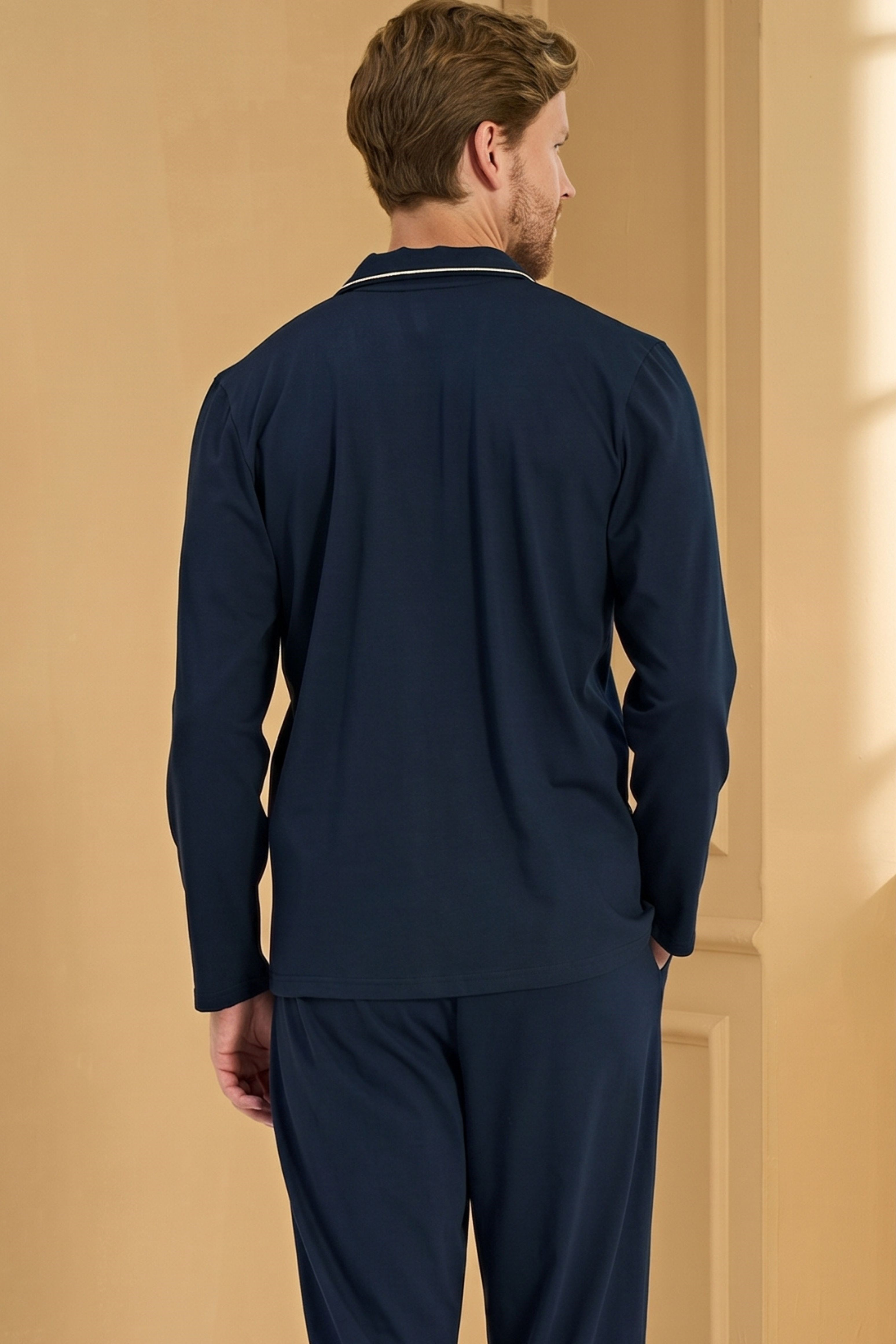 Erkek Lacivert Önden Düğmeli Pijama Üstü