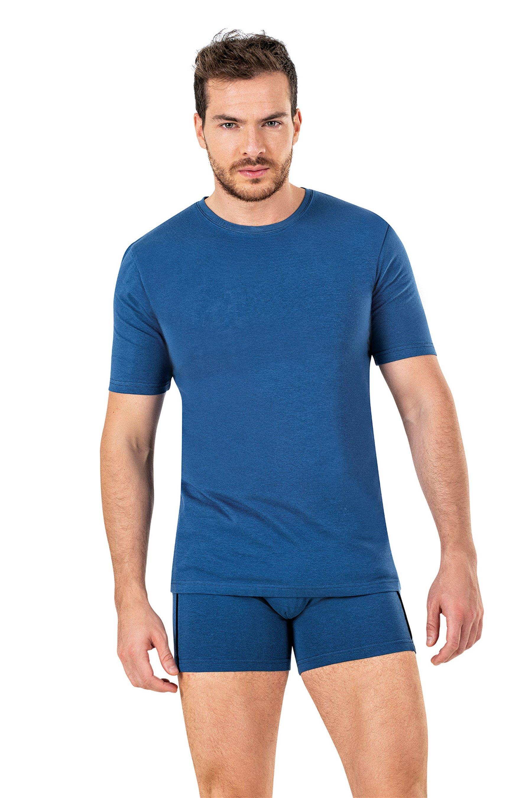 Erkek Lacivert Sıfır Yaka Yarım Kol T-shirt
