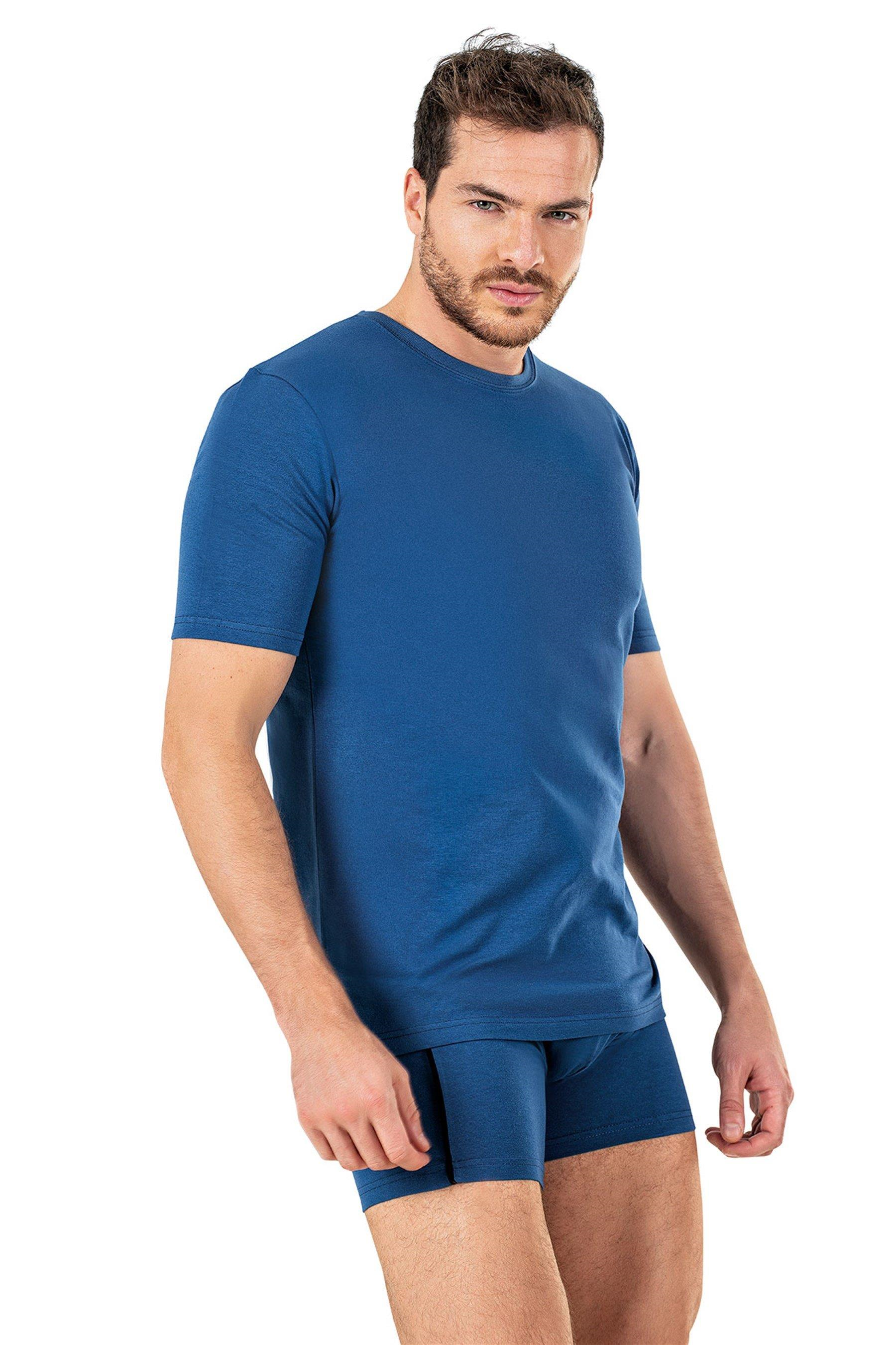 Erkek Lacivert Sıfır Yaka Yarım Kol T-shirt