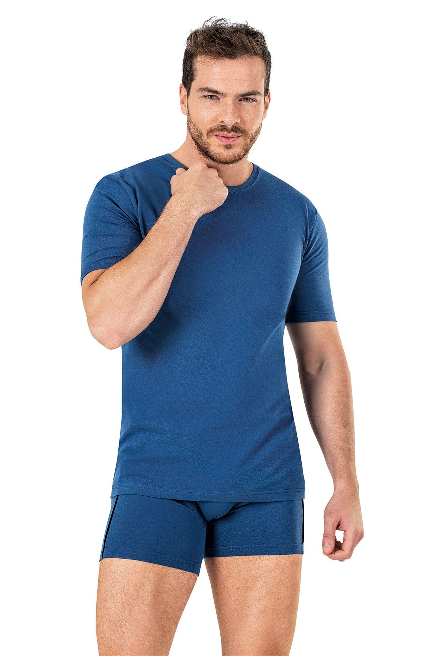 Erkek Lacivert Sıfır Yaka Yarım Kol T-shirt